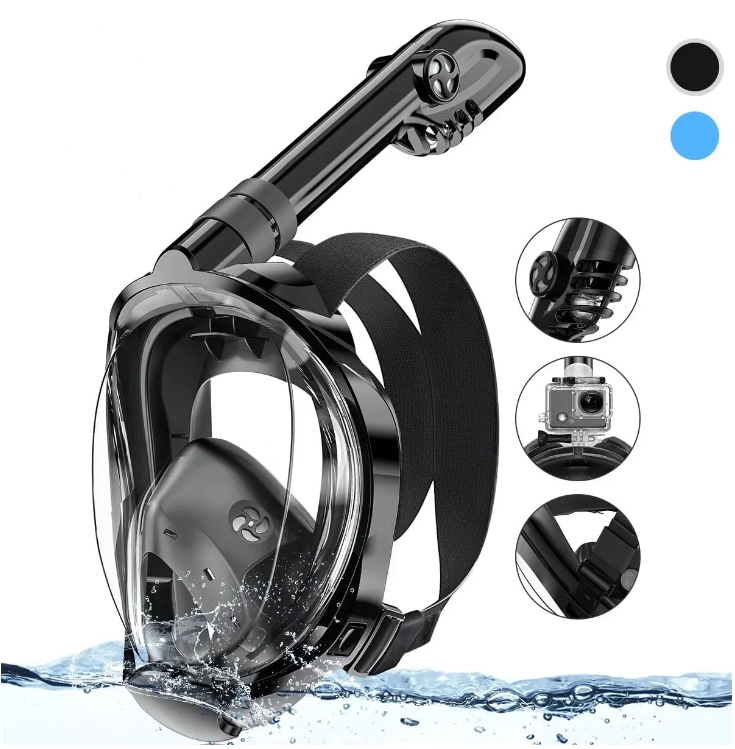 thumbnail video image 2 of Greatever Full Face Snorkel Mask Adults with Latest Dry Top System,Foldable 180 Degree Panoramic View Snorkeling Mask with Camera Mount,Safe Breathing,Anti-Leak&Anti-Fog, 2 of 8