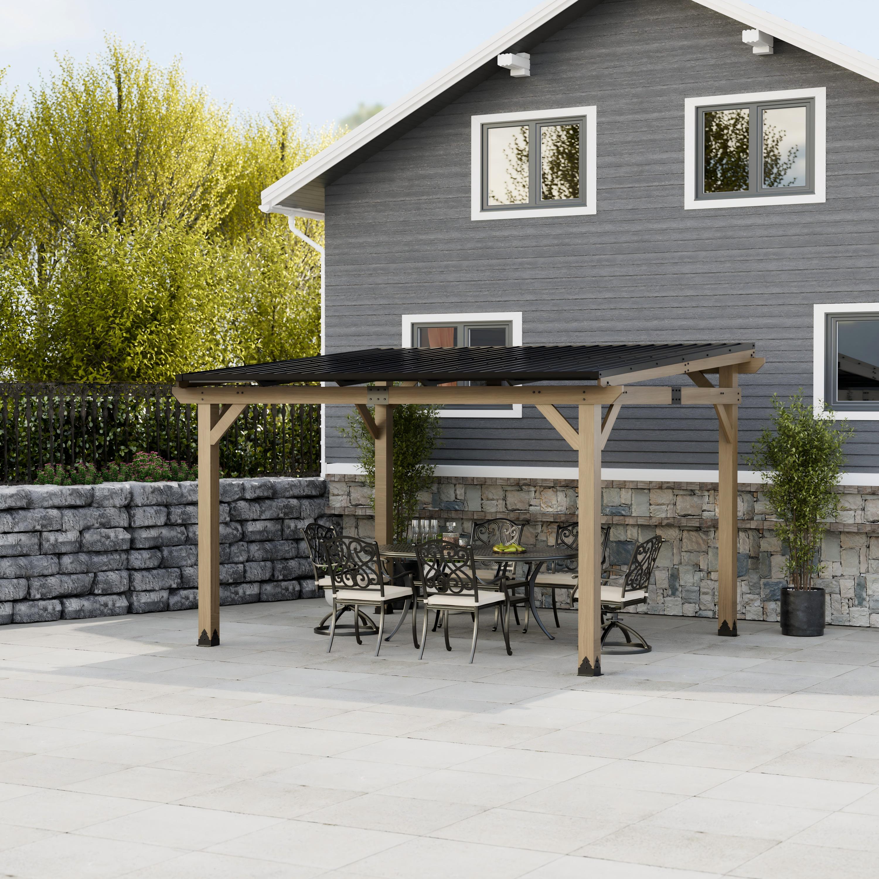 thumbnail video image 2 of Mondawe 10 x 12 FT Cedar Wood Gazebo with Metal Hardtop, Large Outdoor Grill Canopy with Sloped Roof, Heavy Duty Pergola for Patio, Backyard, Garden, 2 of 13