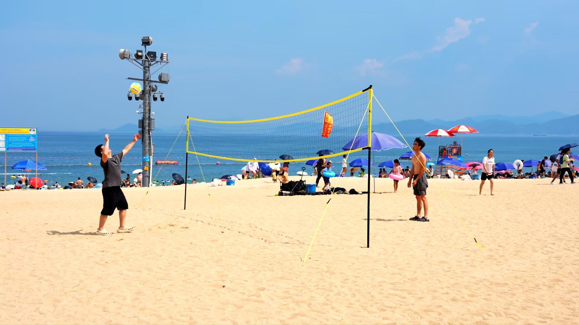 thumbnail video image 2 of Patiassy Outdoor Portable Volleyball Net Set System for Backyard - Quick & Easy Setup Adjustable Height Steel Poles, PU Volleyball, Pump and Carrying Bag, 2 of 9