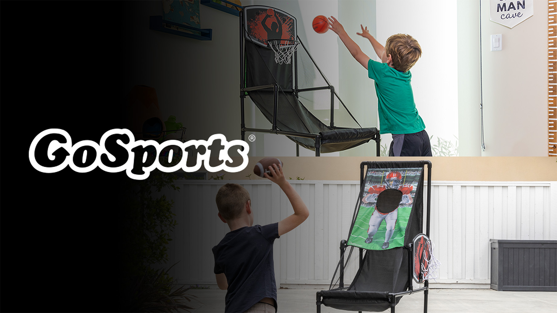 thumbnail video image 2 of GoSports 2 in 1 Kids Basketball Toy Hoop & Football Toss Game Set -Indoor Outdoor Children Toy Hoop, 2 of 7