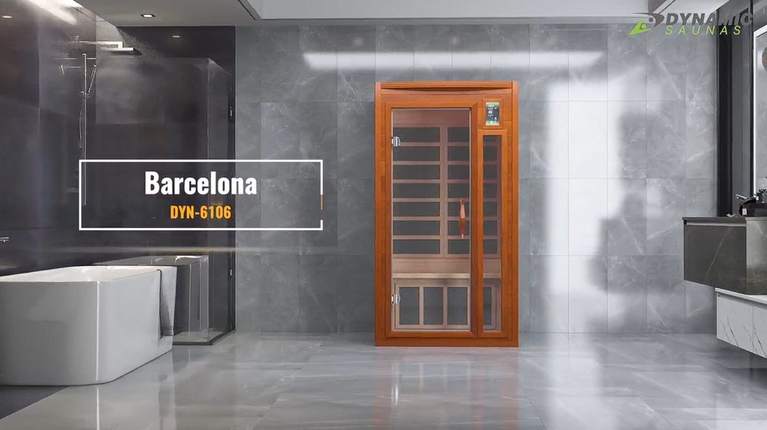 thumbnail video image 2 of DYNAMIC SAUNAS Barcelona 1 to 2 Person Low EMF FAR Infrared Home Sauna, 2 of 9