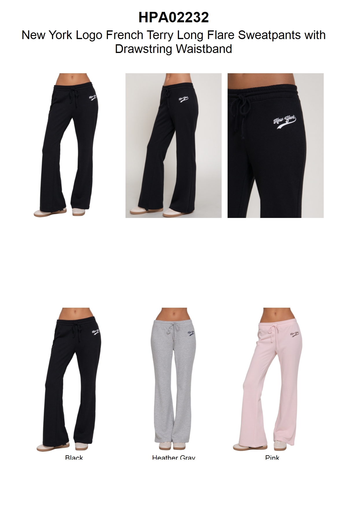 thumbnail video image 2 of Women's New York Logo French Terry Long Flare Sweatpants with Drawstring Waistband, 2 of 6