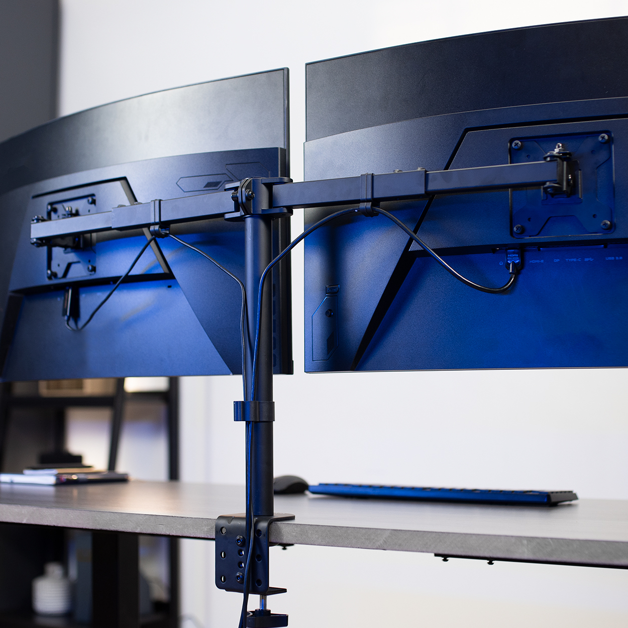 thumbnail video image 2 of VIVO Telescoping Dual 21" to 32" Monitor Mount, Heavy Duty Desk Stand, 2 of 8