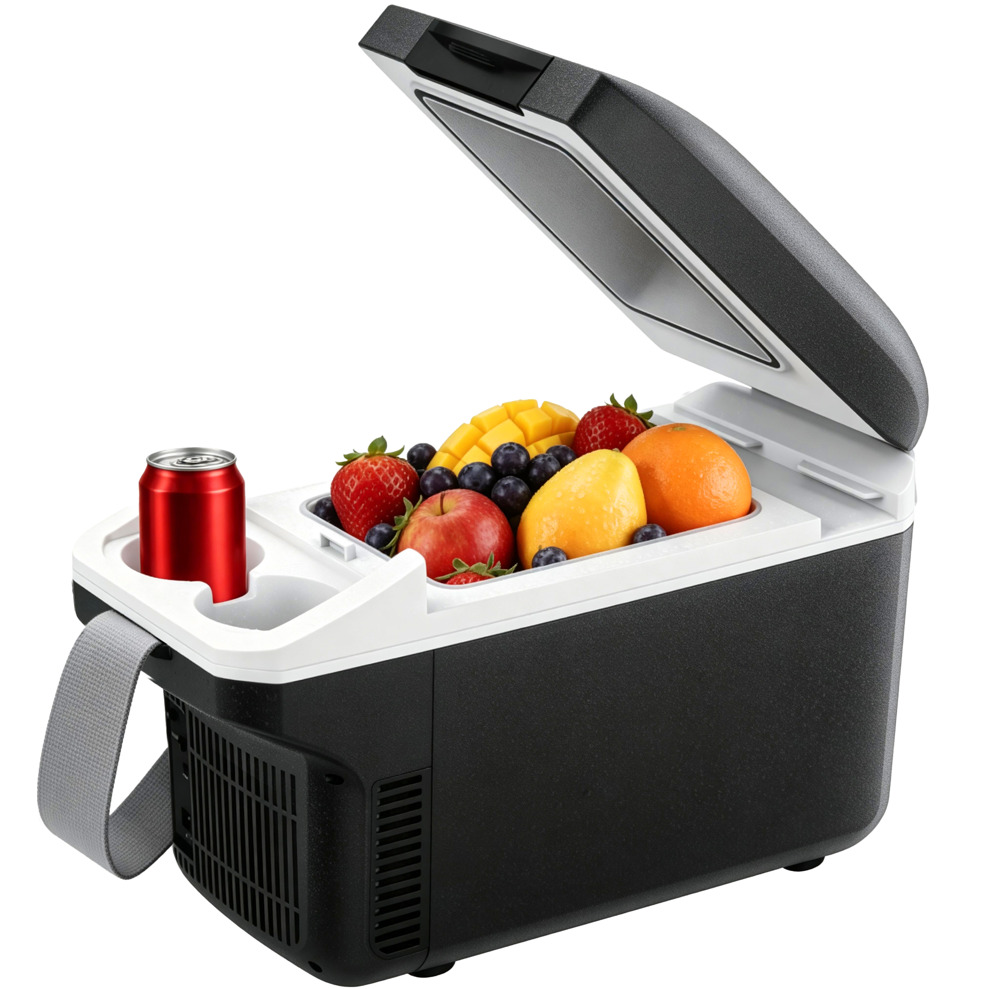 thumbnail video image 2 of IceBlue 8L car refrigerator(9V type-C/12V DC), Dual Temperature (Cold and Hot), compact Mini Fridge for Camping, Travel, Truck, Home, Fishing, RV and Outdoor, with Shoulder Strap, 2 of 10