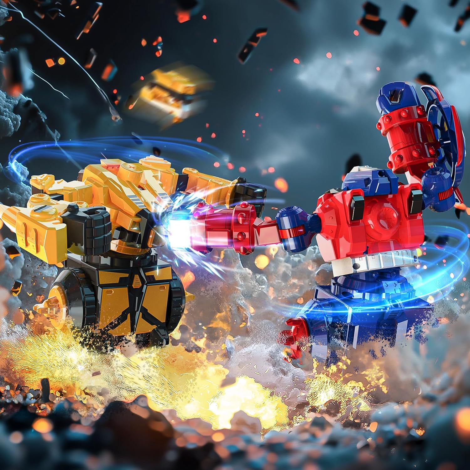 thumbnail video image 2 of RC Robot Toys, Fighting Robot 360°Rotatin, with Shields and Realistic Sound Effects, Robots for Kids Ages 6-8, Yellow, 2 of 9