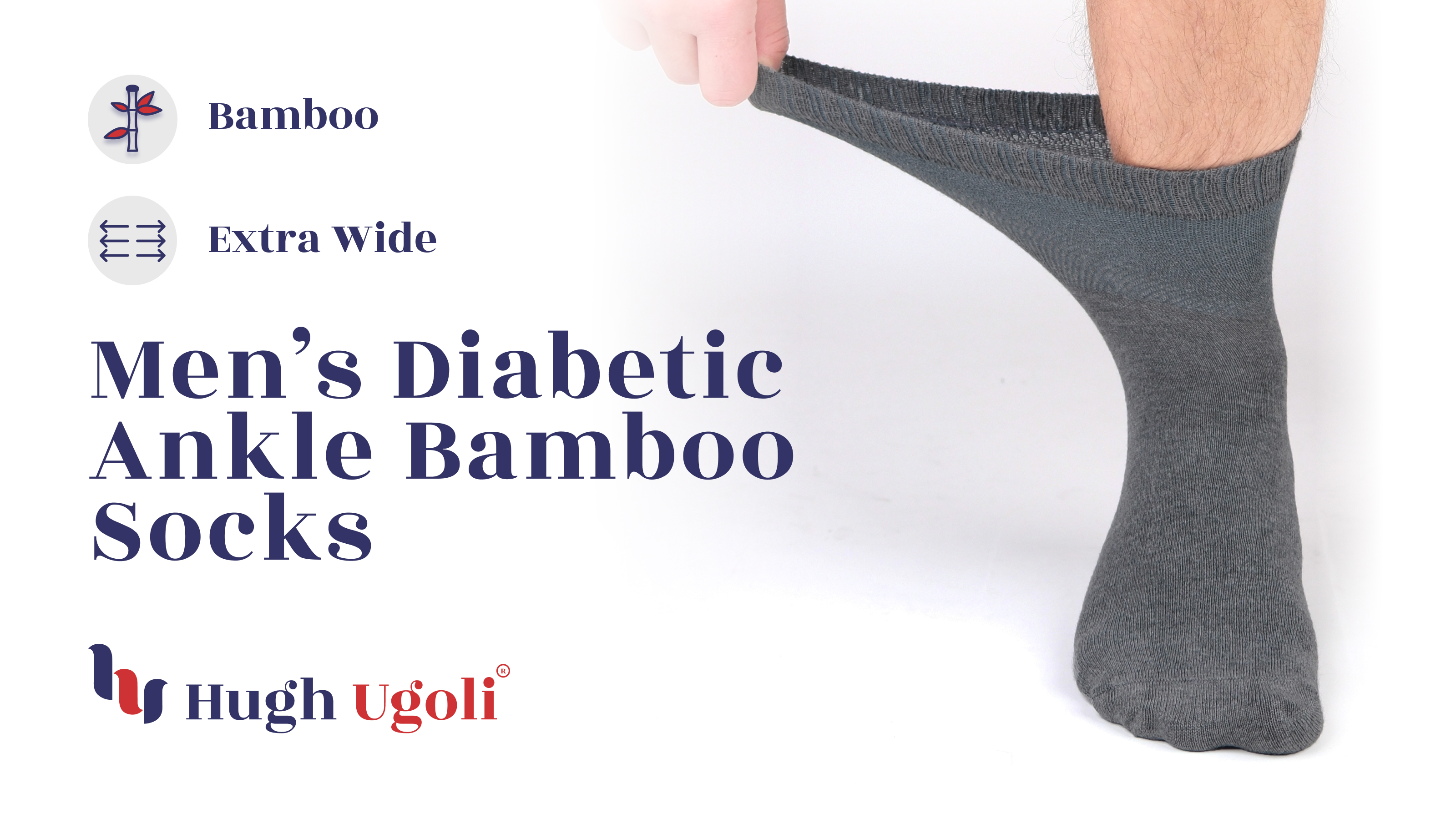 thumbnail video image 2 of Hugh Ugoli Men's Loose Diabetic Ankle Socks Bamboo, Wide, Thin, Seamless Toe and Non-Binding Top, 4 Pairs, Light Gray, Shoe Size: 8-11, 2 of 6