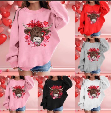 thumbnail video image 2 of HUITKMM Girls Fashion Casual Round Neck Long Sleeve Valentine Printed Sweater Top for Kids 4534, 2 of 4