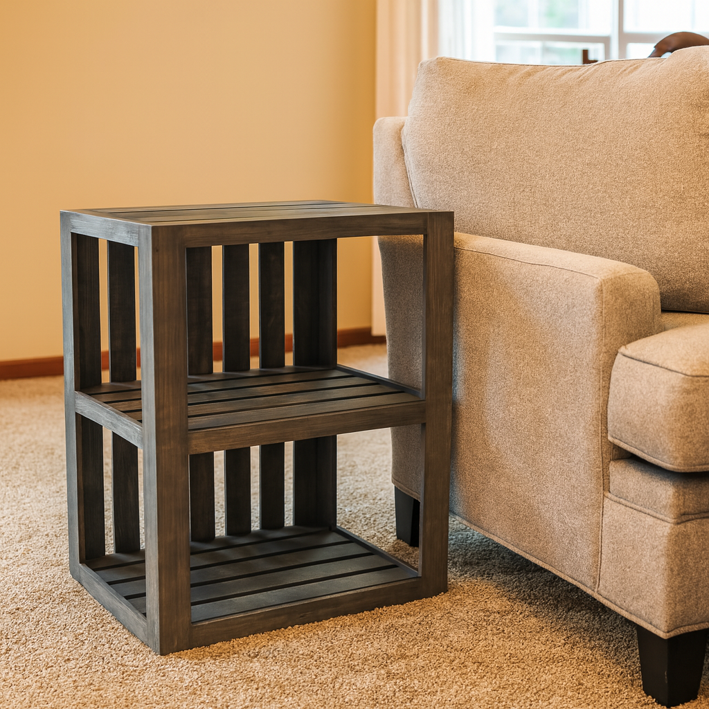 thumbnail video image 2 of Darla'Studio 66 End Table/Nightstand Wood Crate Antique Gray Stained, 2 of 8