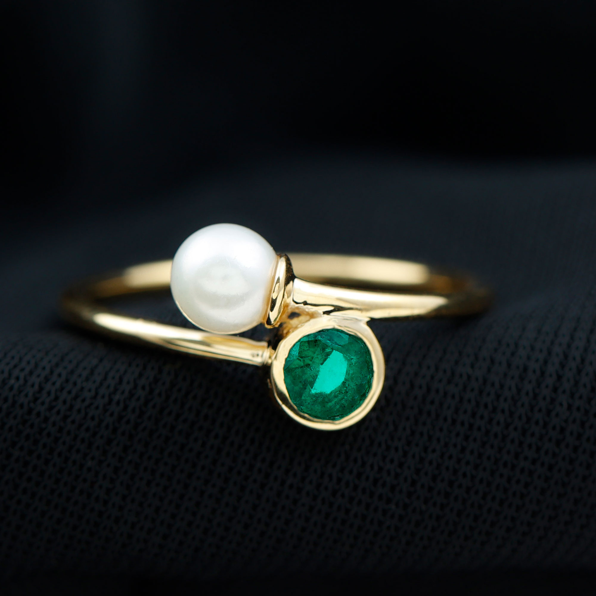 thumbnail video image 2 of Rosec Jewels Freshwater Pearl 2 Stone Promise Ring - Womens Pearl and Emerald Ring (AAA Quality) Ready to Gift for Valentines, 925 Sterling Silver, US 4.00, 2 of 8