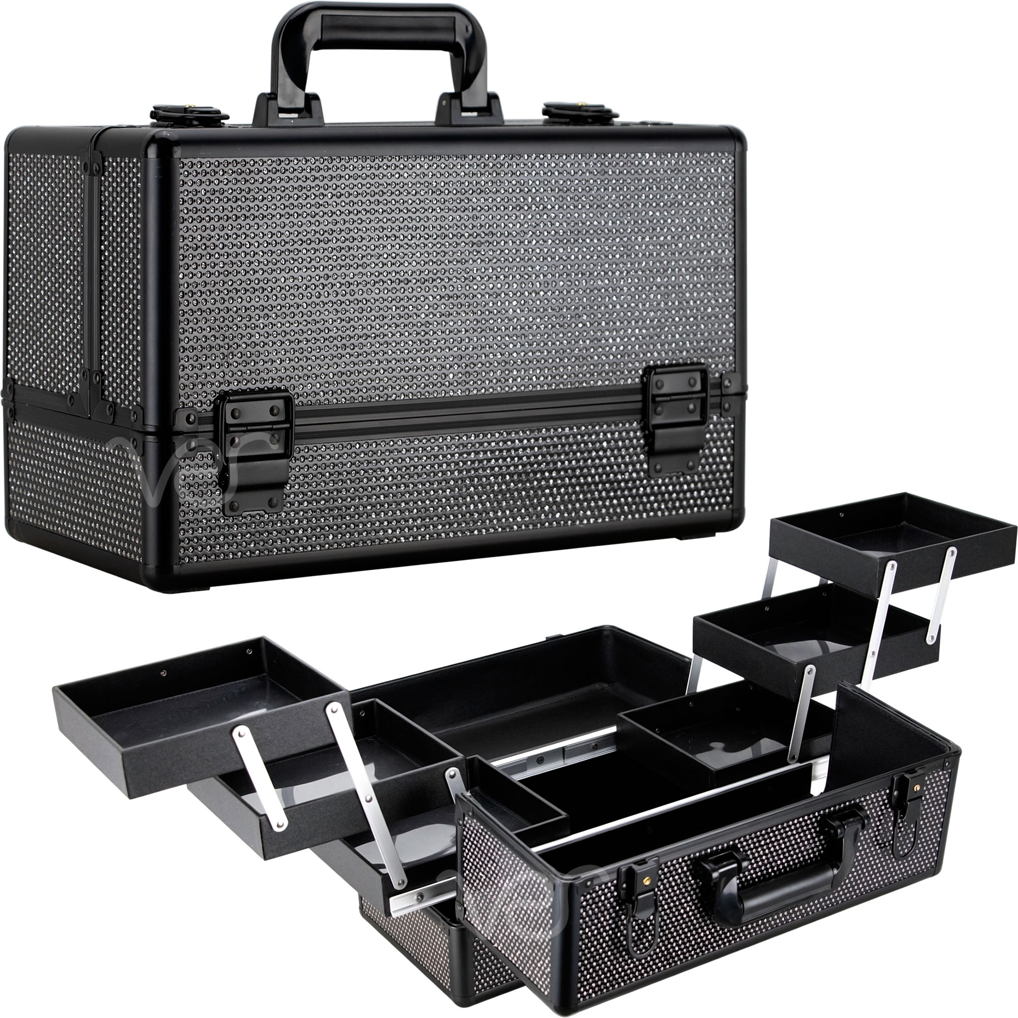 thumbnail video image 2 of VER Beauty Makeup Train Case 6-Tier Aluminum Lockable Organizer, Black, 2 of 6