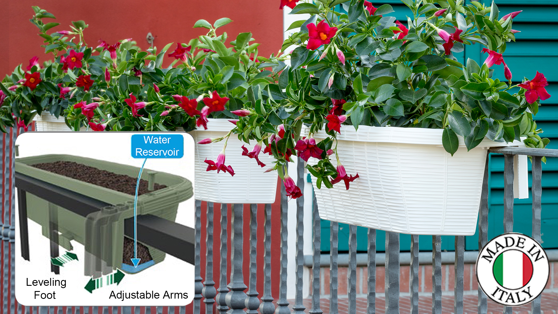 thumbnail video image 2 of 24" Adjustable Railing Planter - Ratan Look - Terra Cotta, 2 of 3