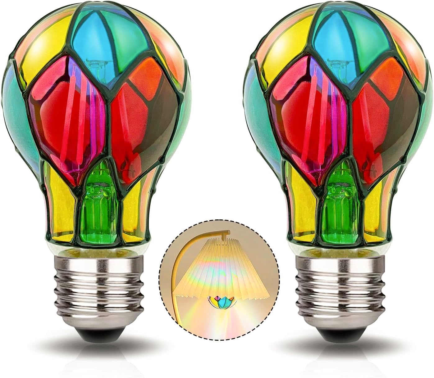 thumbnail video image 2 of Gkcity LED Stained Glass Light Bulb,4W E26 Base A19 LED Colored Light Bulb, Stained Glass Bulb for Christmas Decoration,Party,Home Lighting,Garden,Balcony,2 Pack, 2 of 6