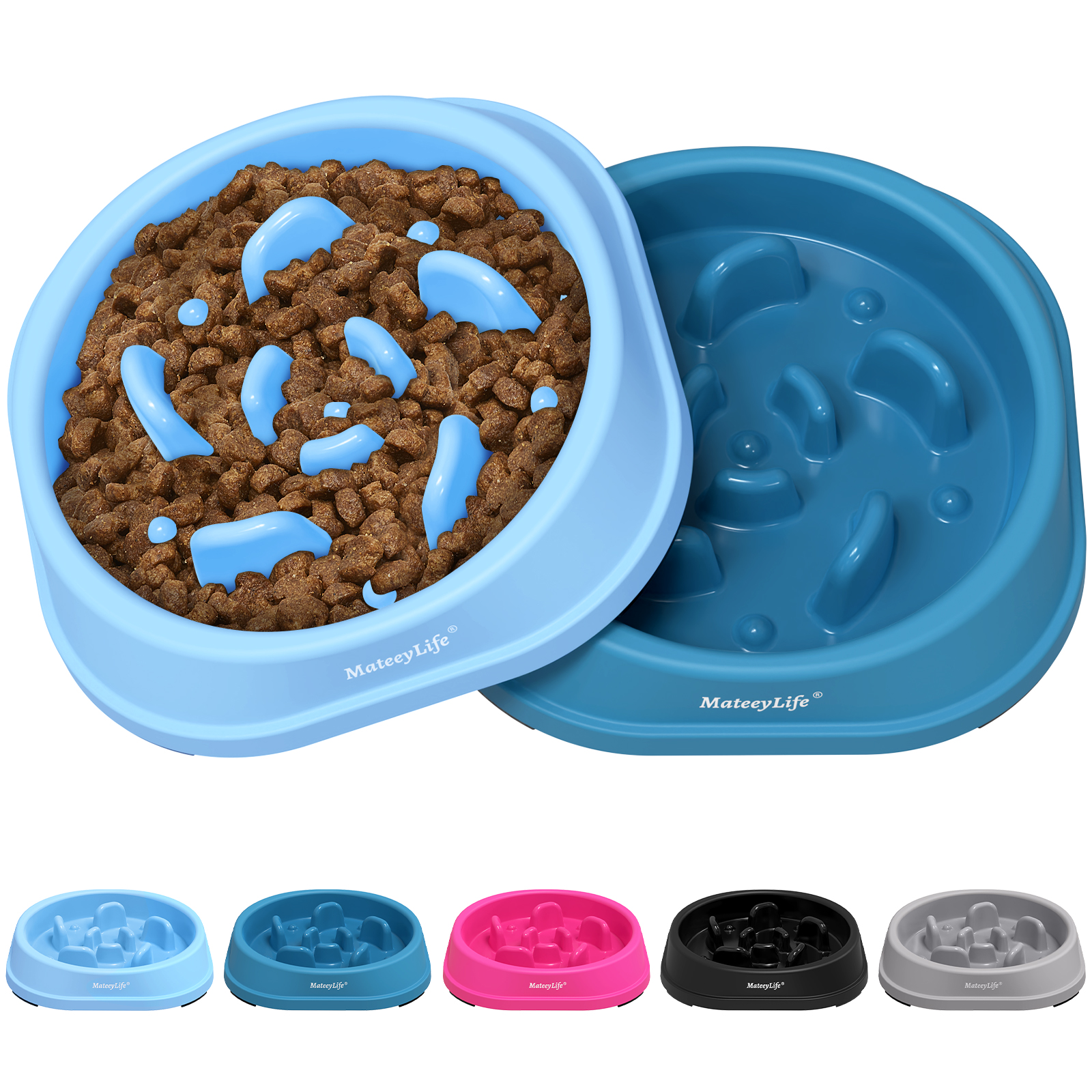 thumbnail video image 2 of MateeyLife Slow Feeder Dog Bowls 2PCS, Non Slip Cat Food Bowls, Bloat Stop Maze Dishes, Interactive Feeder for All Breeds 2 Cup LightBlue&DarkBlue, 2 of 9