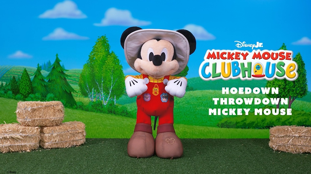 thumbnail video image 2 of Disney Jr. Mickey Mouse Clubhouse Hoedown Throwdown Mickey Mouse Interactive Plush with Lights, Sounds, Dancing Action, and Songs, Ages 3+, 2 of 11