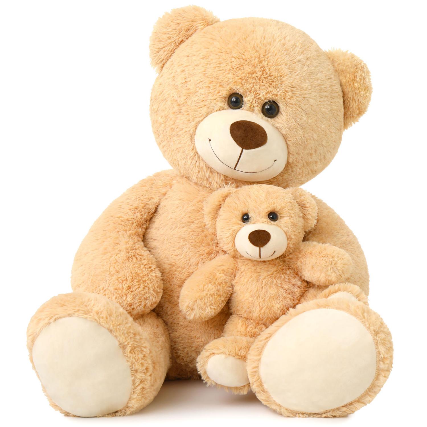 thumbnail video image 2 of MorisMos 39" Giant Teddy Bear Mommy and Baby Soft Plush Bear Stuffed Animal, 2 of 10