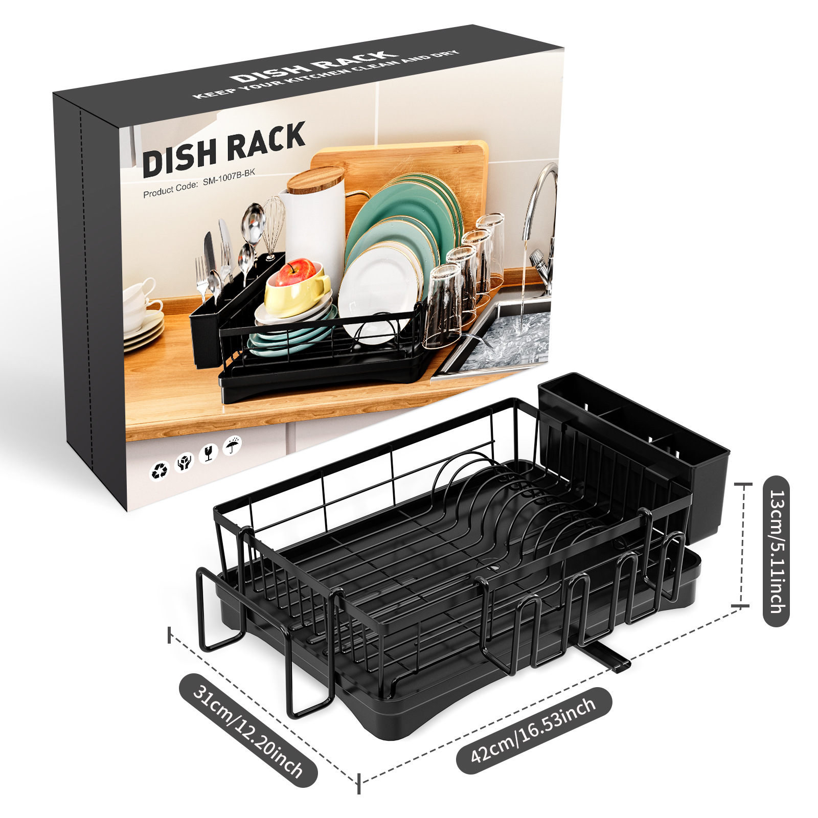 thumbnail video image 2 of Luckytree Dish Drying Rack with Drain Board Utensil Cup Holder Space-Saving Dish Strainer Kitchen Counter Organizer, 2 of 13