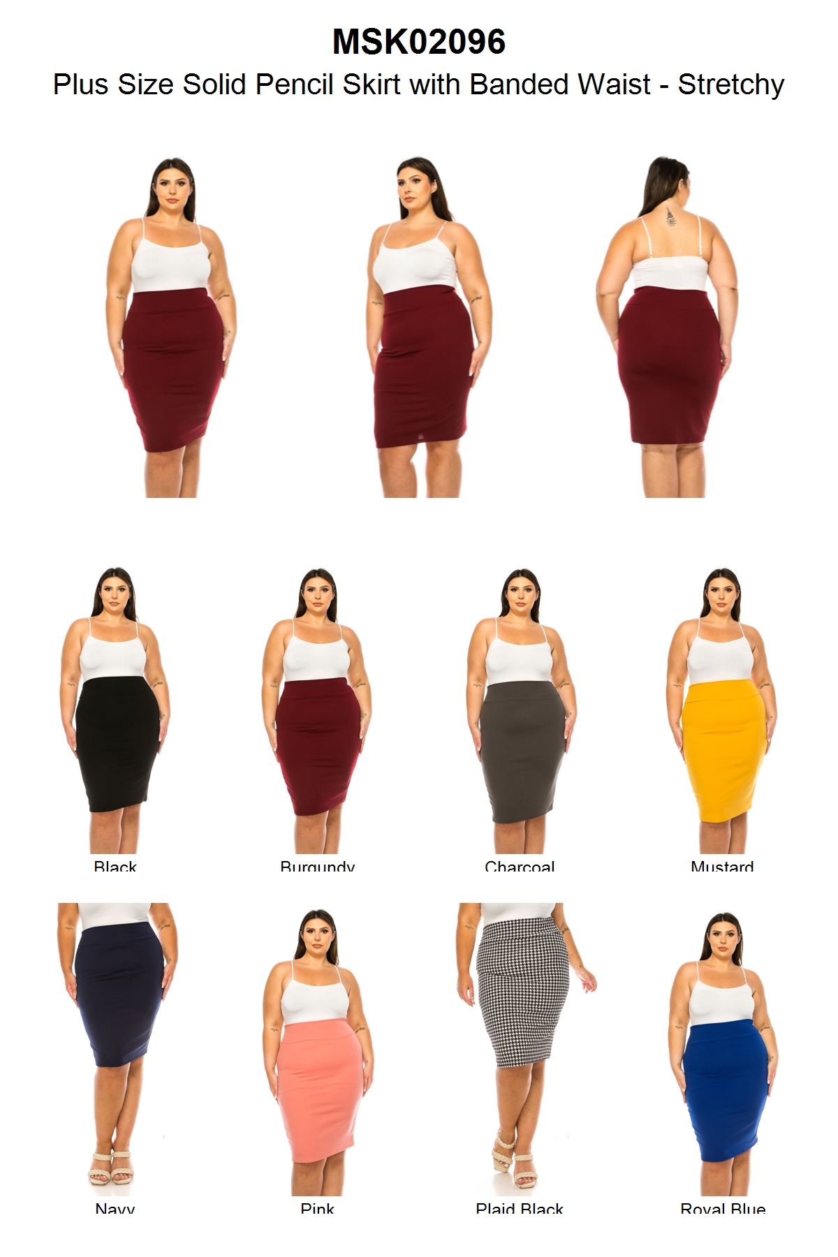 thumbnail video image 2 of MOA COLLECTION Women's Plus Size Solid Pencil Skirt with Banded Waist - Stretchy, 2 of 7