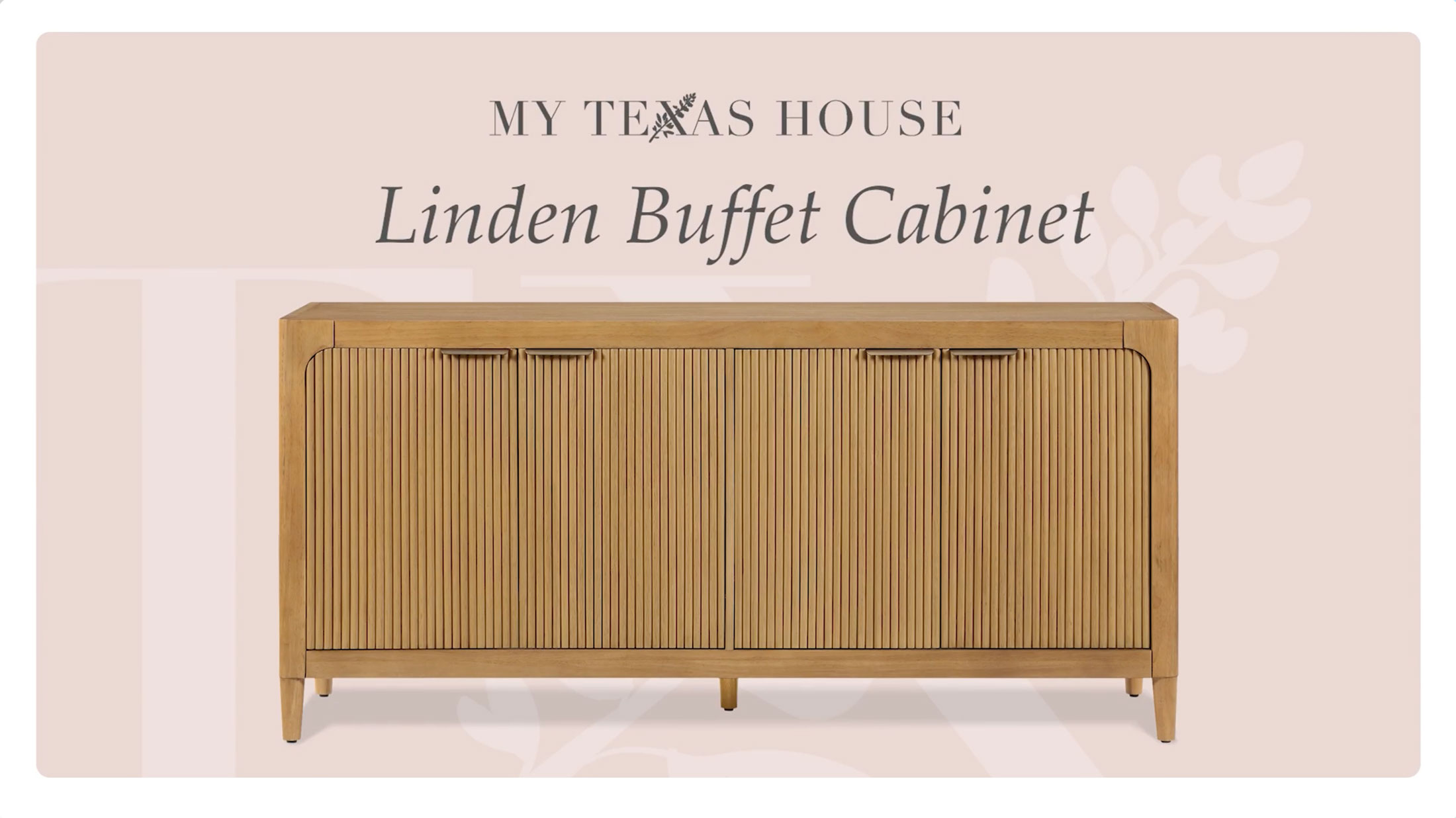 thumbnail video image 2 of My Texas House Linden Fluted Buffet Cabinet Sideboard with Adjustable Shelves, Warm Brown, 2 of 13