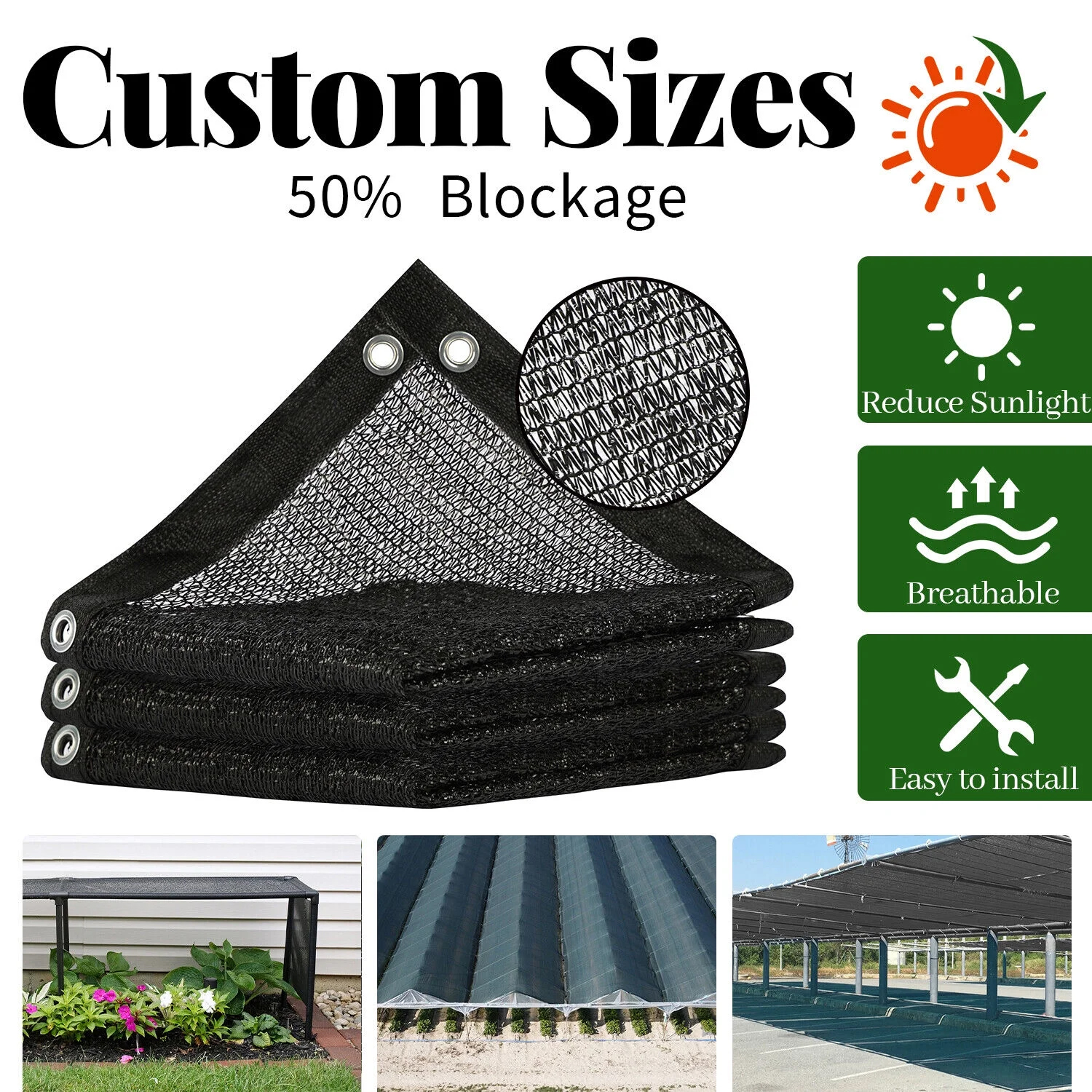 thumbnail video image 2 of ColourTree 50% Black Shade Cloth, 12FT x 24FT Mesh Tarp, UV Resistant Netting with Upgrade Grommets for Plant Cover, Greenhouse, Chicken Coop, Barn, Kennel, Garden, 2 of 10