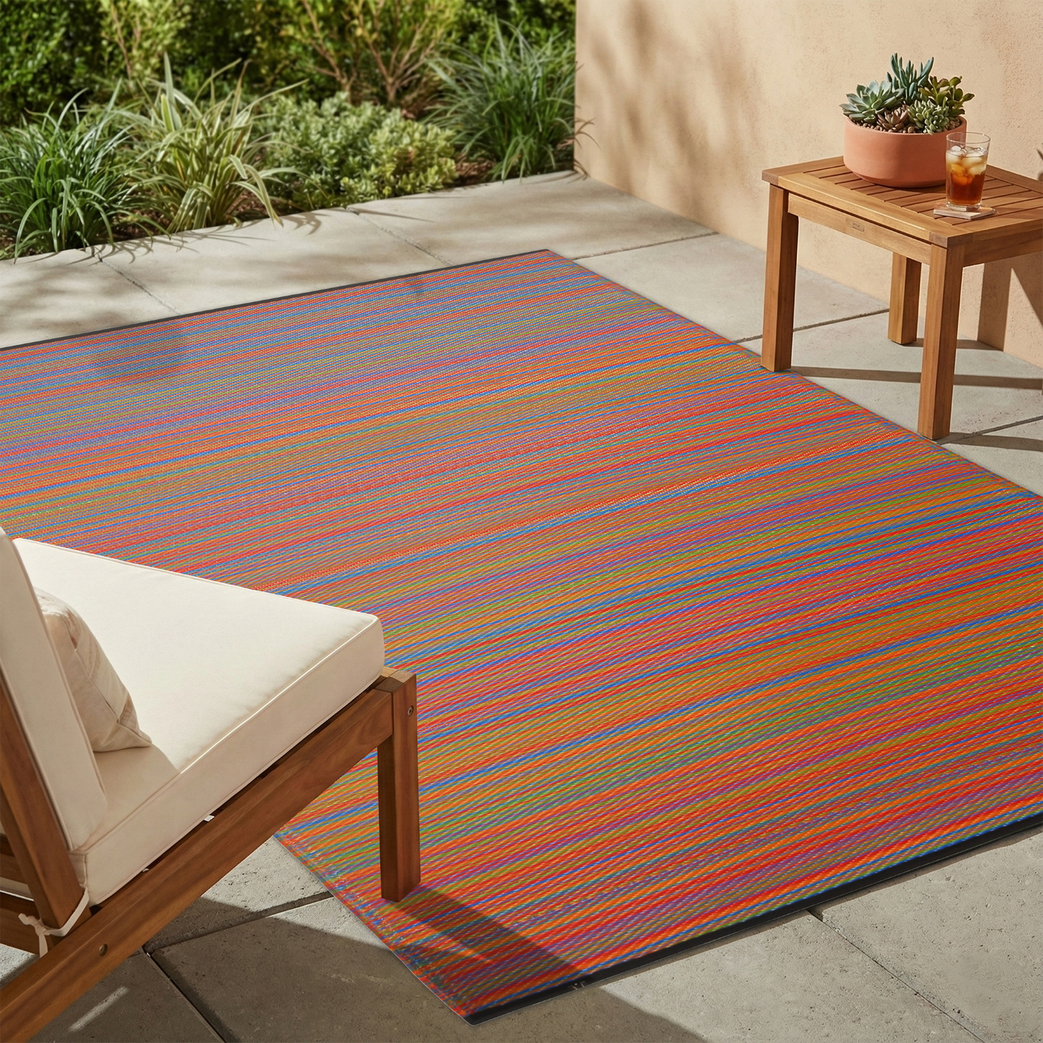 thumbnail video image 2 of Fab Habitat Outdoor Rug - Waterproof, Fade Resistant, Crease-Free - Premium Recycled Plastic - Striped - Large Patio, Deck, Sunroom, Camping, RV - Cancun - Multicolor - 6 x 9 ft, 2 of 10