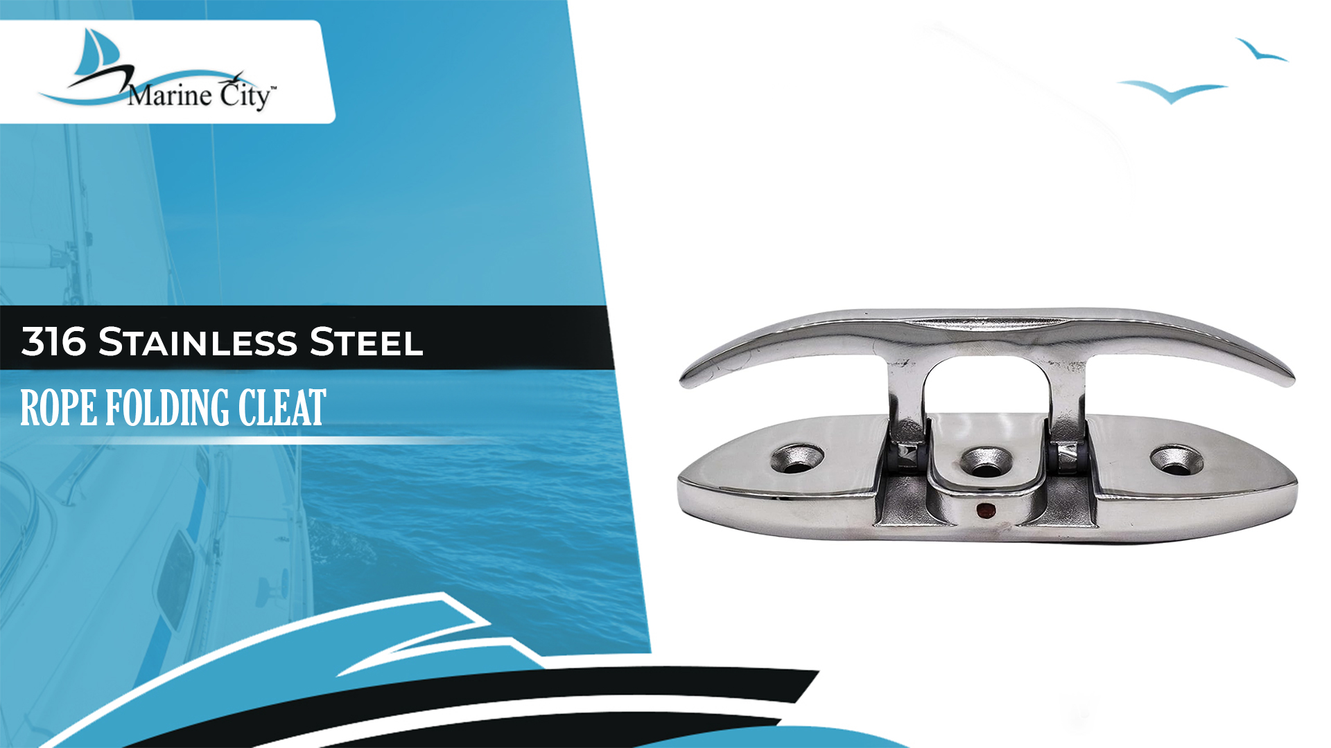 thumbnail video image 2 of MARINE CITY  Rope Folding Cleat 6 Inch  316 Grade Stainless Steel Heavy Duty Deck Mount 1/2 Inch Recessed Height for Marines ,Boats ,Yachts Pack of 1, 2 of 8