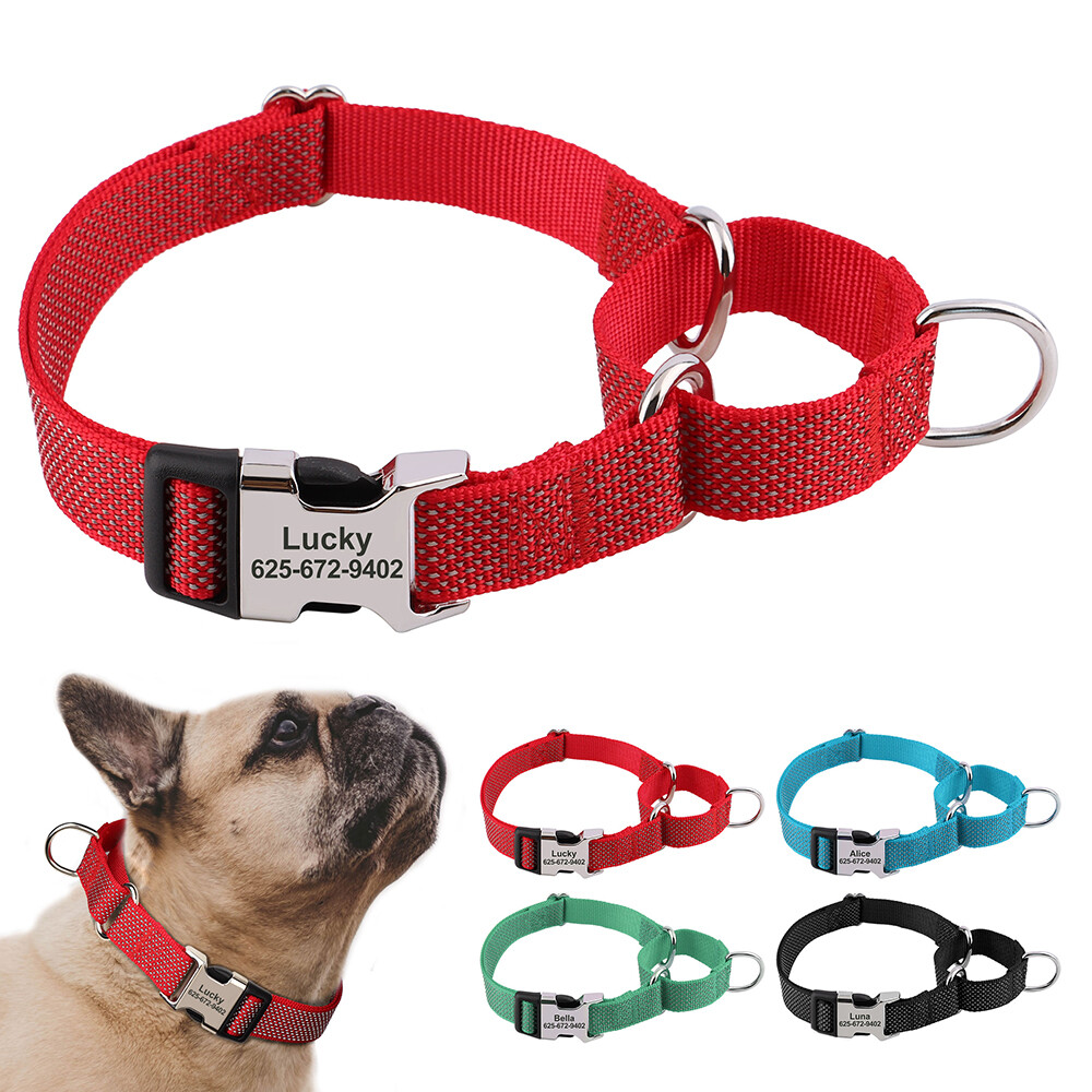 thumbnail video image 2 of Pet Artist Training Martingale Big Dog Collar Reflective Customized Metal Buckle Name Engraved No Choke, 2 of 11