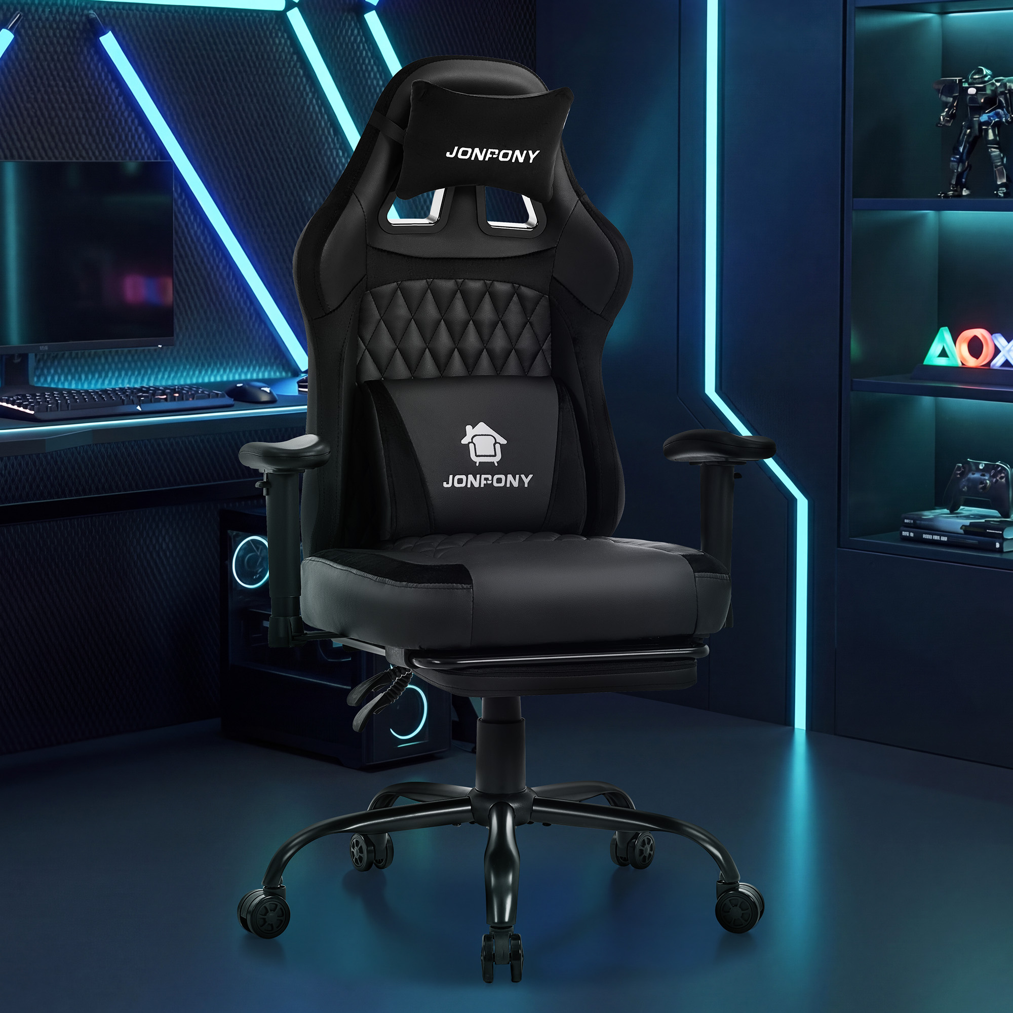 thumbnail video image 2 of JONPONY Big and Tall 500LBS Ergonomic Gaming Chair, High Back Office Chair with Wide Wingless Seat and Thick Cushion, Comfortable Leather  Computer Chair Support Long Sitting,2D Armrests,Black, 2 of 9