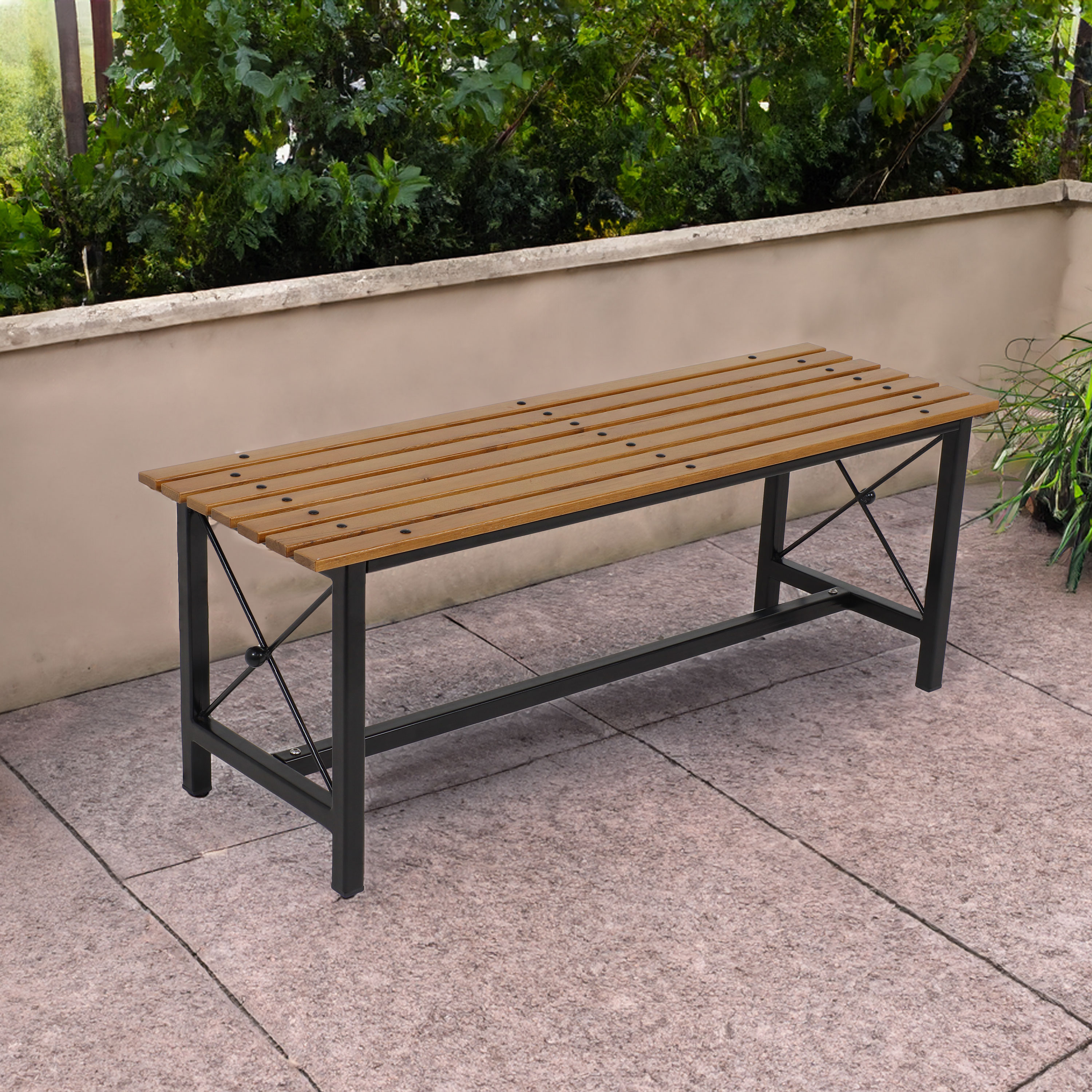 thumbnail video image 2 of Sunnydaze Backless European Chestnut Outdoor Dining Bench, 2 of 9