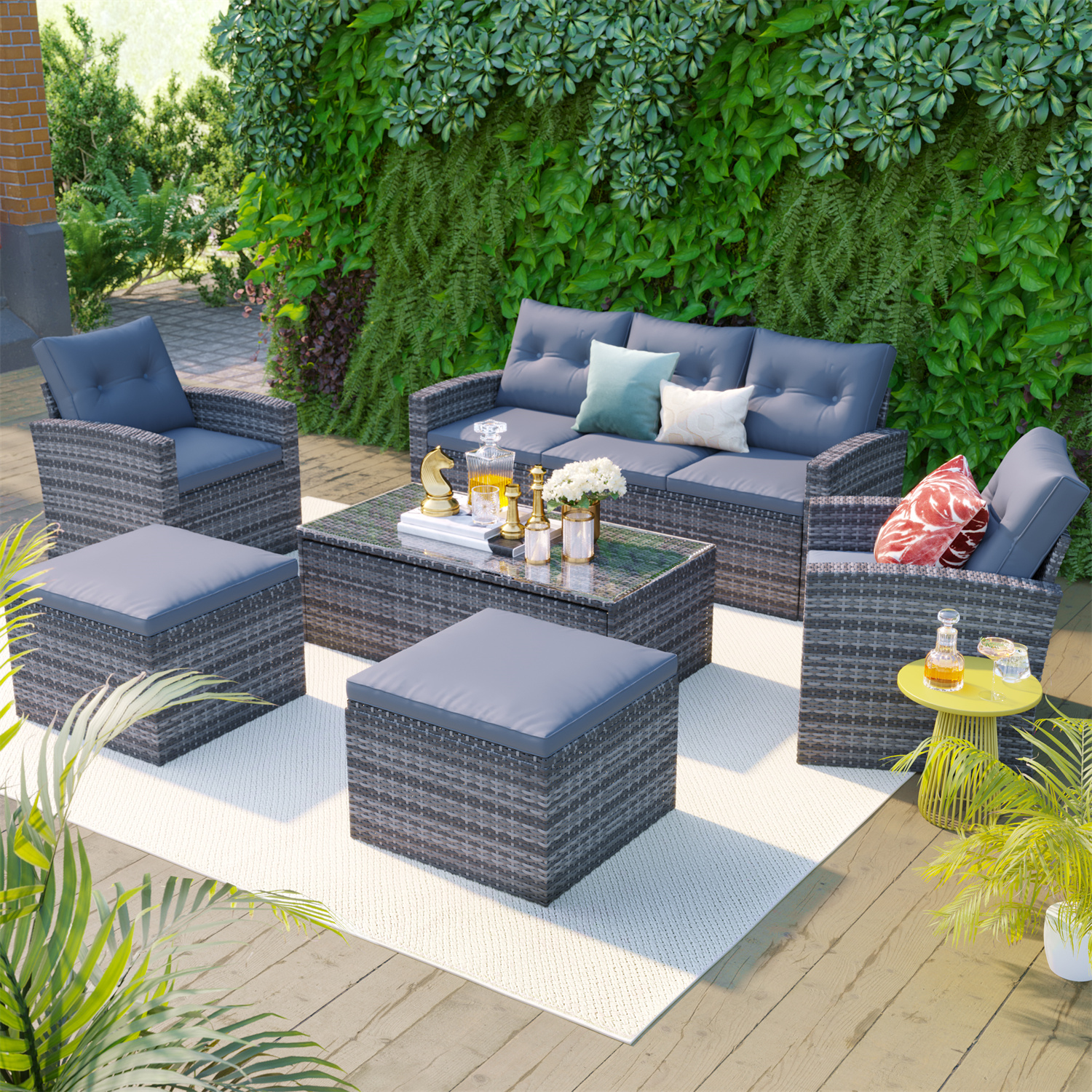 thumbnail video image 2 of 6 Piece Outdoor Patio Furniture Sets, All Weather PE Wicker Furniture Set, Patio Sectional Sofa Sets, Outdoor Conversation Set with Removable Cushions, Furniture Cover, Light Gray, 2 of 9