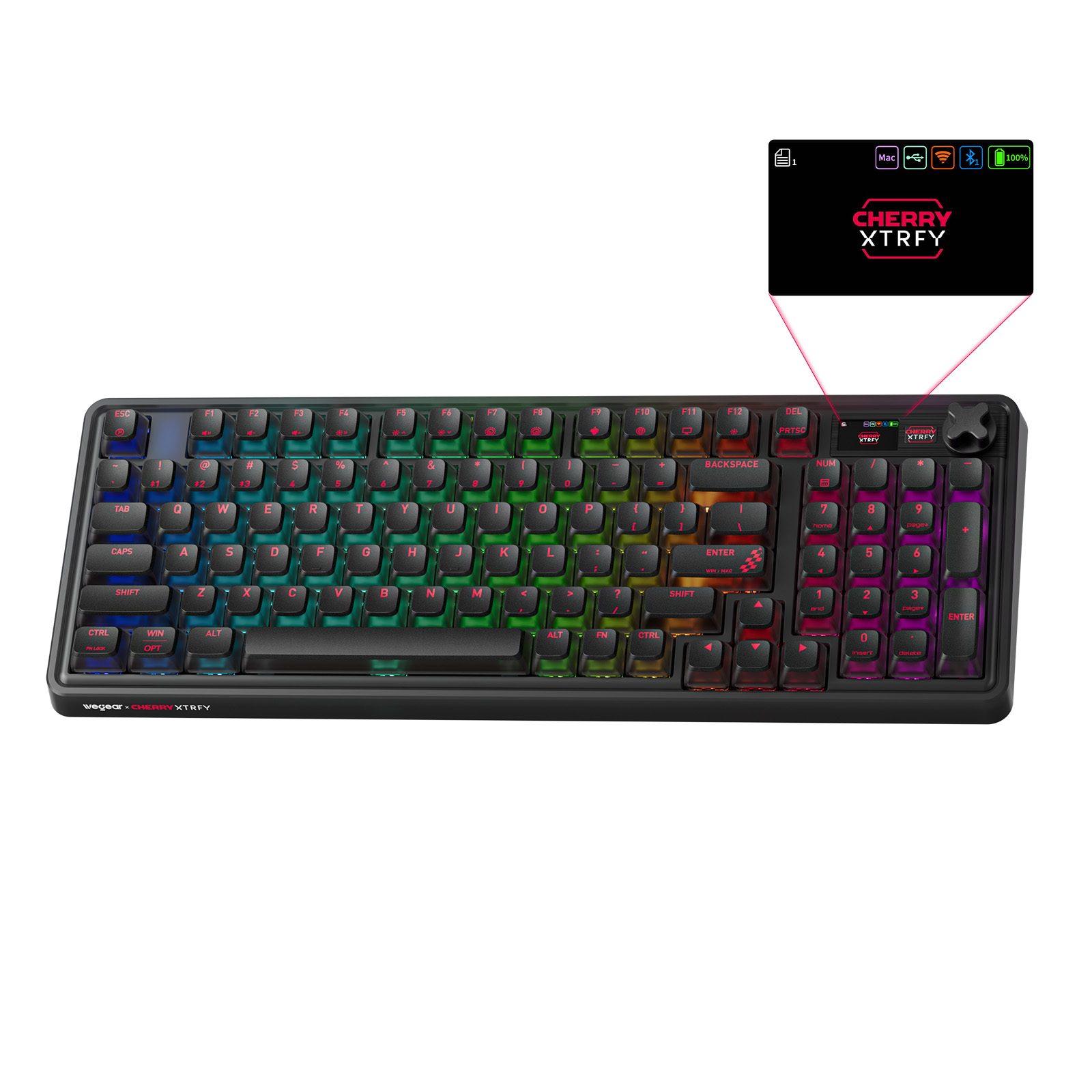 thumbnail video image 2 of PIXIU 98 Wireless Mechanical Gaming Keyboard, Cherry MX2A Red Switches, 8000Hz Polling, Tri-Mode Bluetooth/2.4G/USB-C Wired, Hot-Swap Gasket Custom Keyboard with Knob, RGB Backlit, PBT, 2 of 10