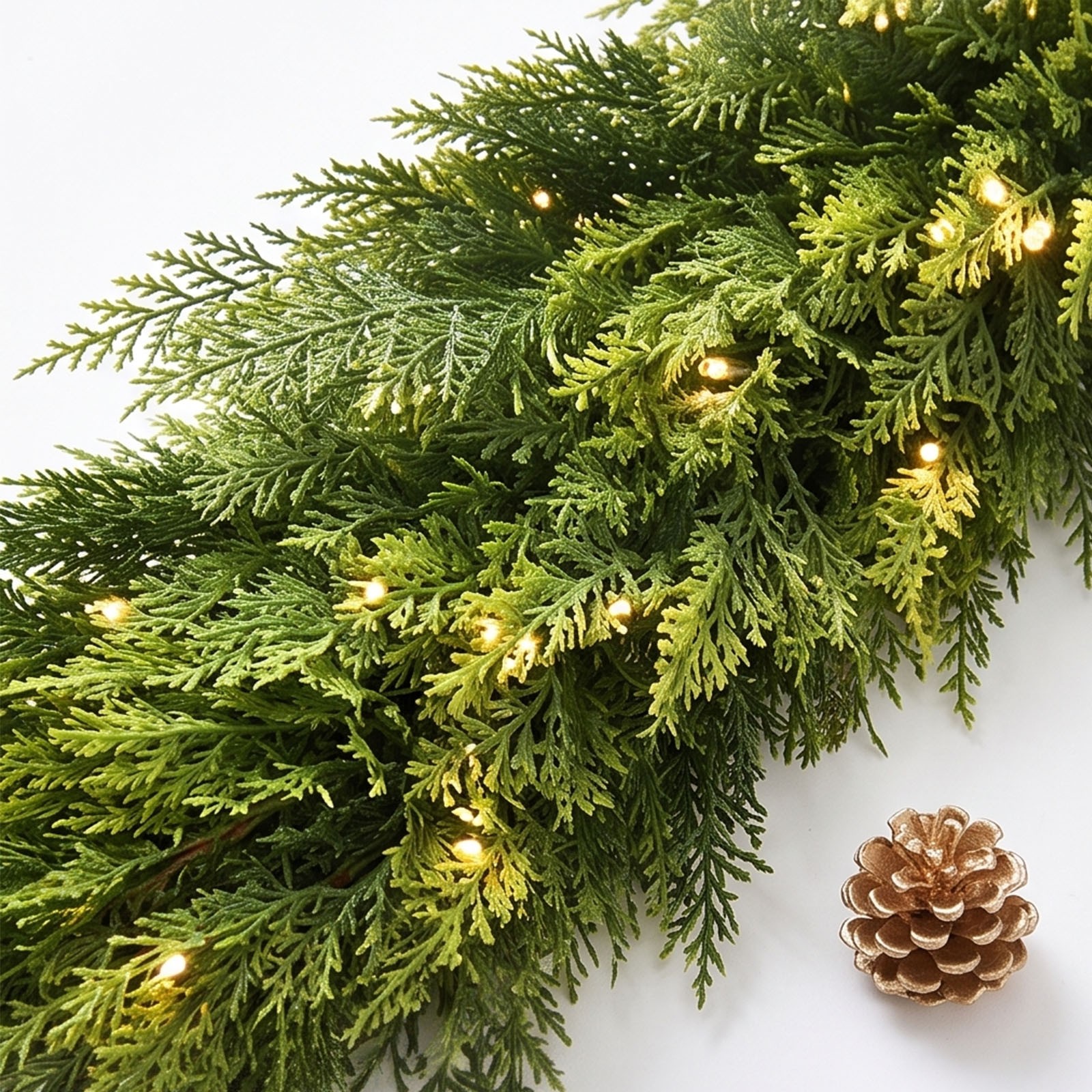 thumbnail video image 2 of Christmas Norfolk Garland with LED Light Fork Norfolk Natural Garland Artificial Garland for Christmas Table Fireplace Wall Home Decoration, White, Easy to Arrange Design for Indoor Displays, 2 of 16
