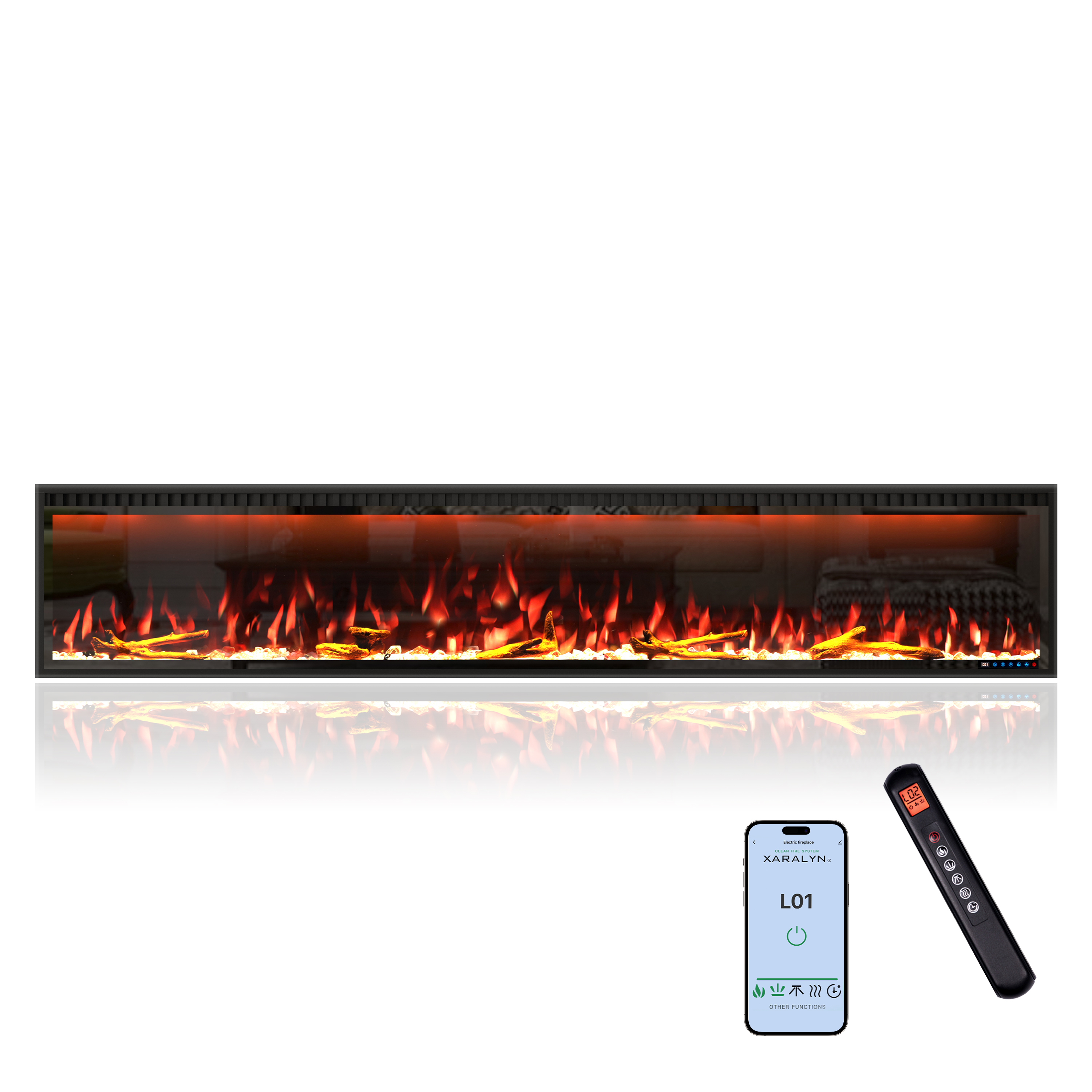 thumbnail video image 2 of Mondawe 60" Electric Fireplace  Insert/Wall Mount, Remote/Alexa/App Control, Low Noise, Timer, Touch Screen, Adjustable Lights & Flames, 2 of 12