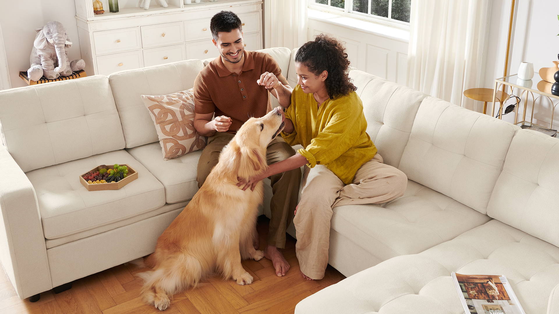 thumbnail video image 2 of HONBAY 111.4” Modular Sectional Pull-Out Sofa Bed Oversized U-Shaped Convertible Sleeper Couch for Living Room, Aqua blue, 2 of 9