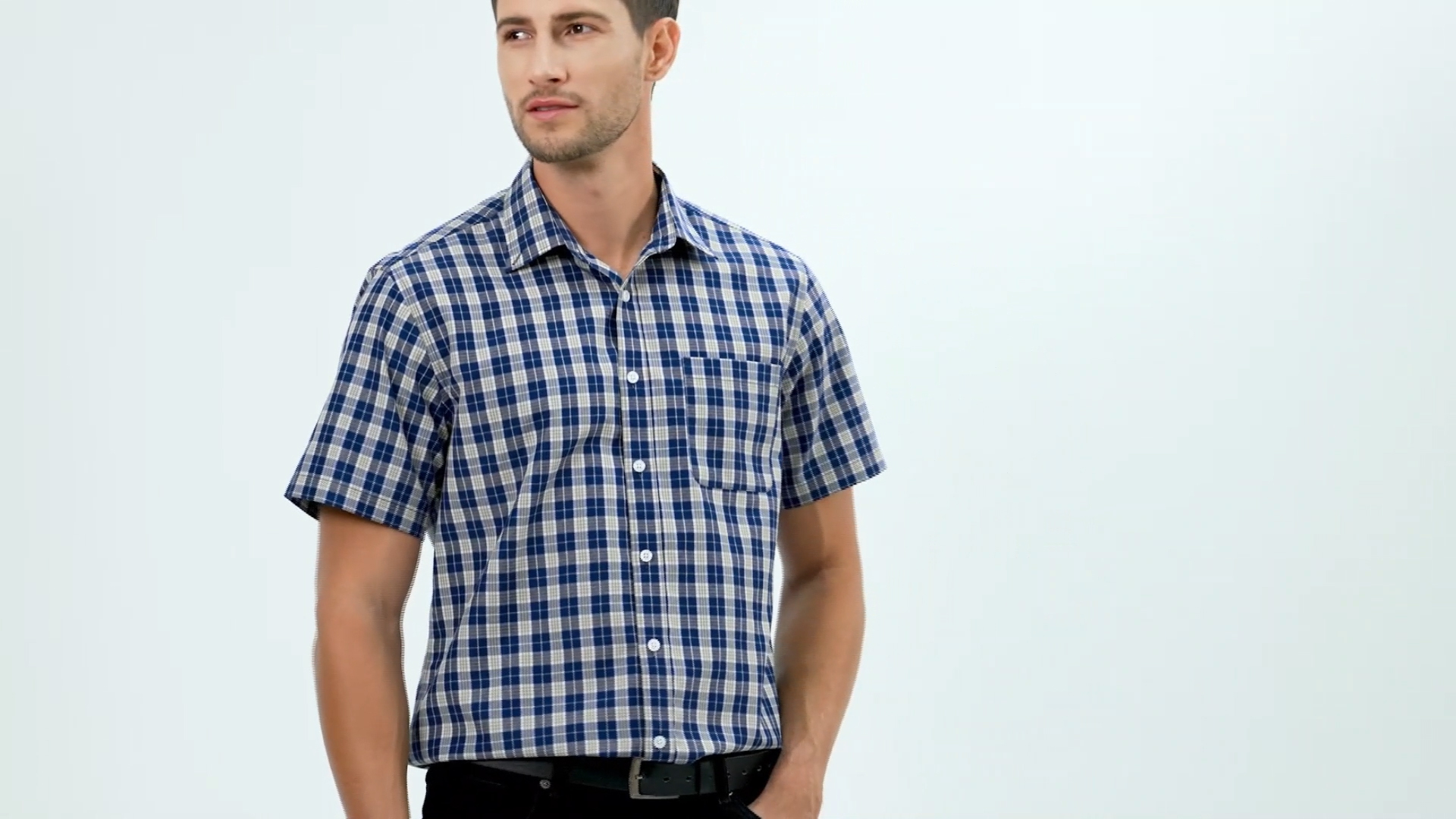 thumbnail video image 2 of Mens Dress Shirts Plaid Button Down Shirt for Men Short Sleeve Oxford Collar Shirts for Casual Work Wear, 2 of 8