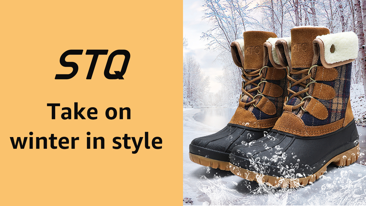 thumbnail video image 2 of TEAHOO X STQ Winter Snow Boots for Women Cold Weather Duck Boots All Black 8, 2 of 7