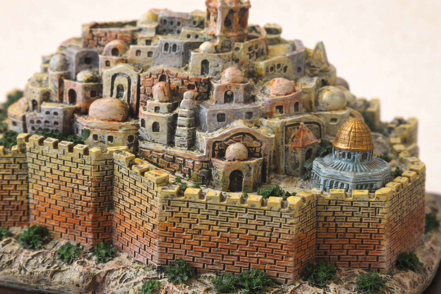 thumbnail video image 2 of 3 ARCHES USA Panoramic 3D Jerusalem Statue - Detailed Model of Israel's Holy City on Wood Base, Elegant Home Decor for Coffee Table, Home or Office (5x3.5) Pray for Peace, 2 of 9