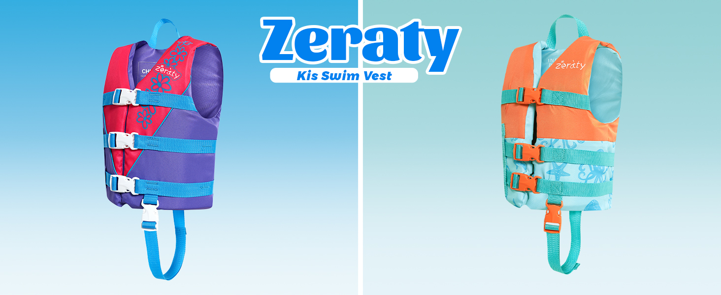 thumbnail video image 2 of Zeraty Kids Swim Vest Toddlers Life Jacket Flotation Buoyancy Trainer Vests Swimsuit for Boys/Girls, Blue, 2 of 8