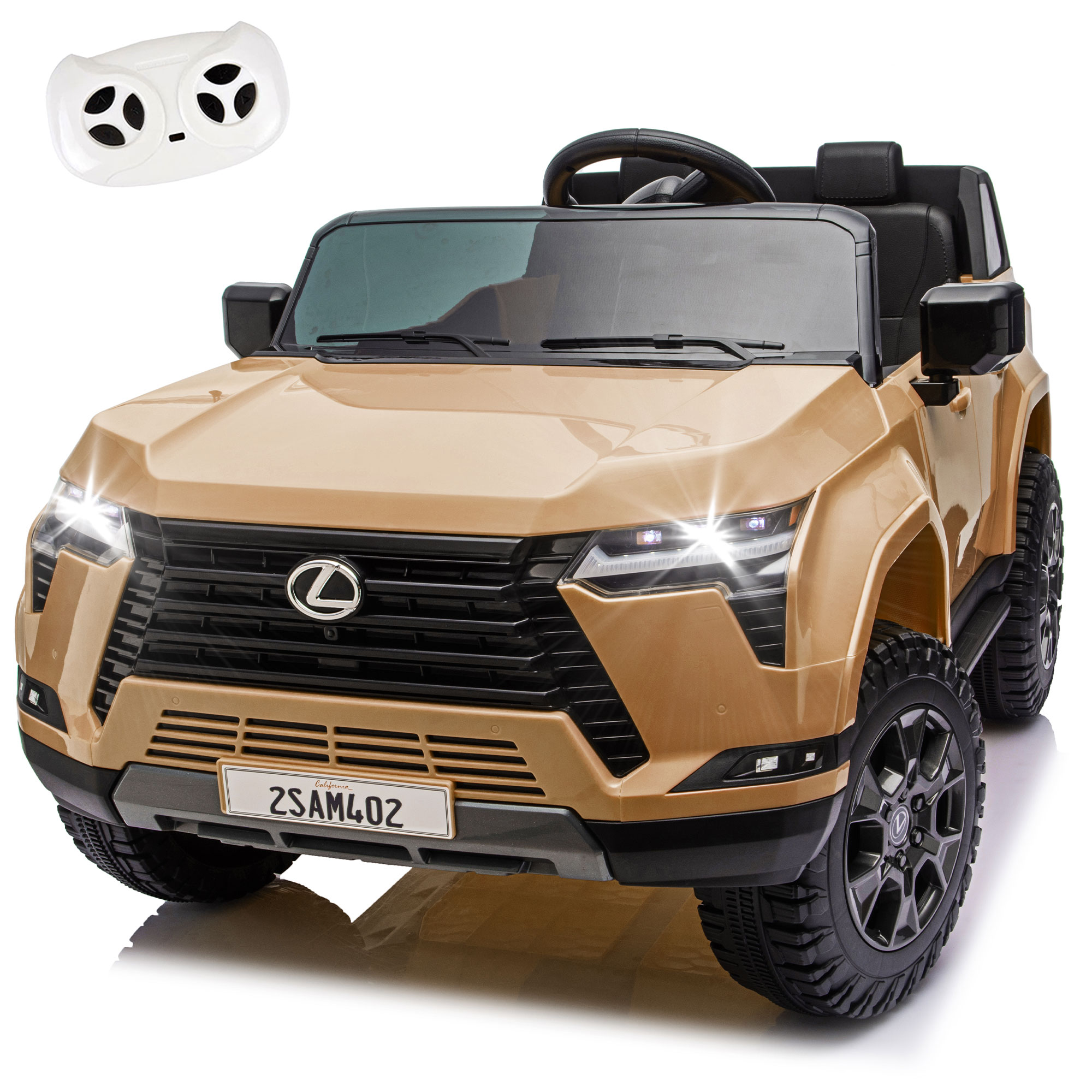 thumbnail video image 2 of 24V Ride On Car for Kids, Lexus GX550 2 Seater Powered Ride on Toys with Remote Control, 4 Wheels Suspension, Bluetooth, Music, LED Lights, Kids Electric Car for Boys Girls Ages 3-8, Champagne, 2 of 8