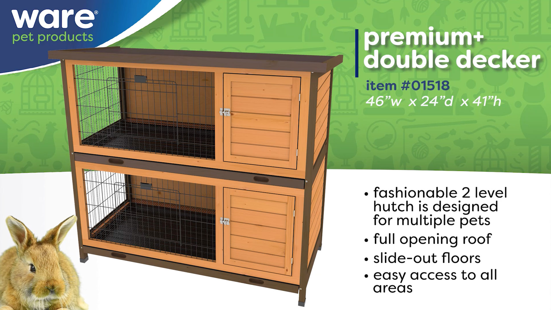 thumbnail video image 2 of Ware Manufacturing Premium Plus Double Decker Hutch for Rabbits and Small Pets, 2 of 6