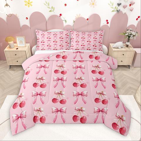 thumbnail video image 2 of Homewish Cute Graffiti Bowtie Bedding Comforter Set,Sweet Berry Twin Comforter Sets,Red Pink Bedding Set For Girls Kids,Ultra Soft Home Decor Reversible,2-Piece, 2 of 9