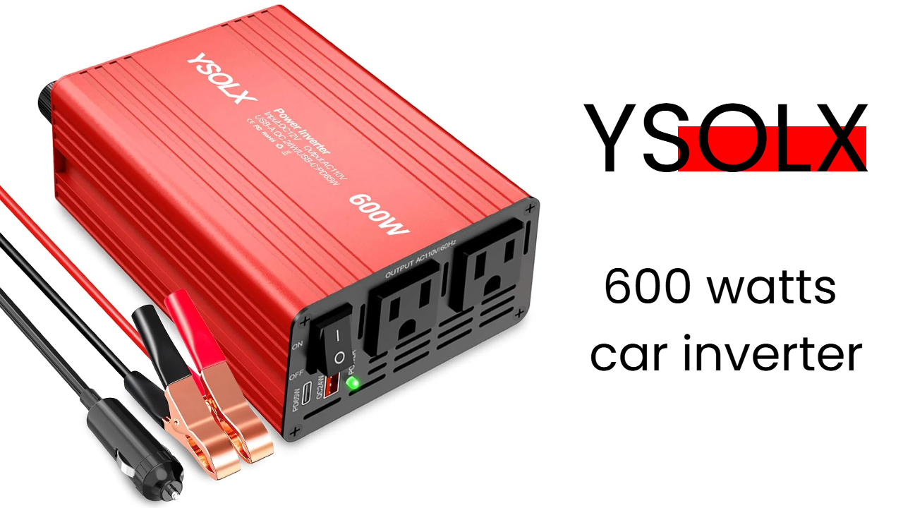 thumbnail video image 2 of YSOLX 600W Power Inverter, DC 12V to 110V AC Car Inverter with Dual USB C/A Fast Car Charger Adapter(Updated), 2 of 5