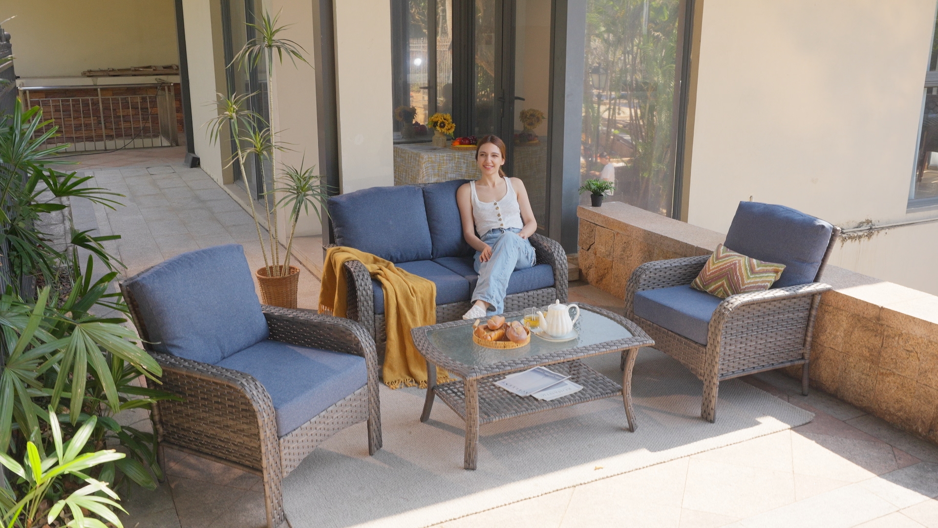 thumbnail video image 2 of Toject 6 Pieces Patio Furniture Set, Wicker Outside Furniture with Loveseat Table Chairs Set for Porch, All-Weather High Back Outdoor Conversation Set for Backyard, Beige, 2 of 9