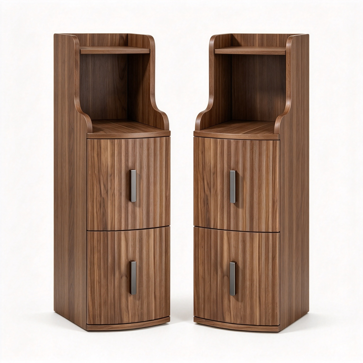 thumbnail video image 2 of Narrow Fluted End Table with 2 Drawers, Slim Side Table for Small Spaces, Bedroom Living Room, Walnut, 2 of 10