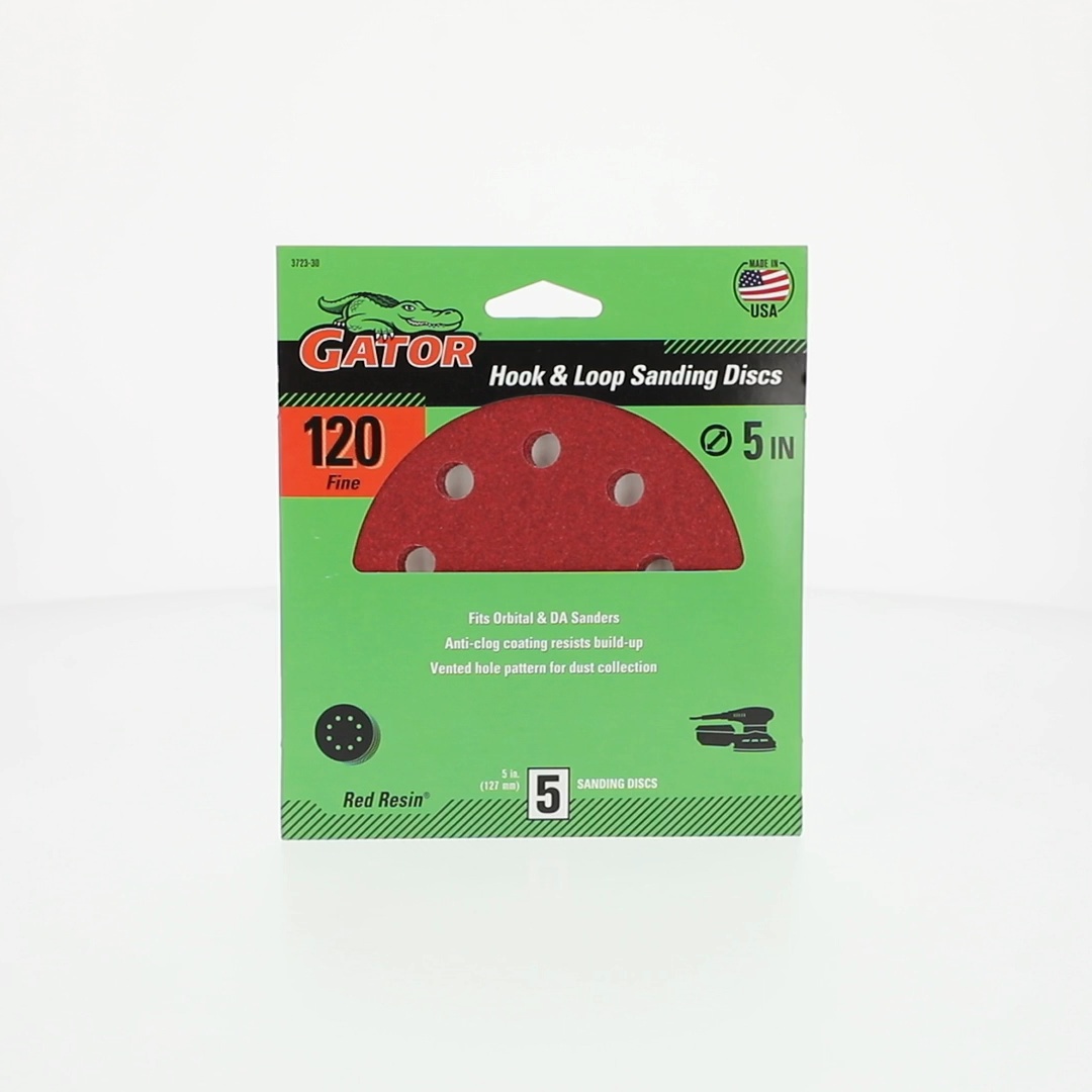 GATOR 8-Hole Hook & Loop Sanding Discs – 120 Grit, Commercial Pack, Premium Aluminum Oxide For Wood, Metal, Fiberglass & Paint
