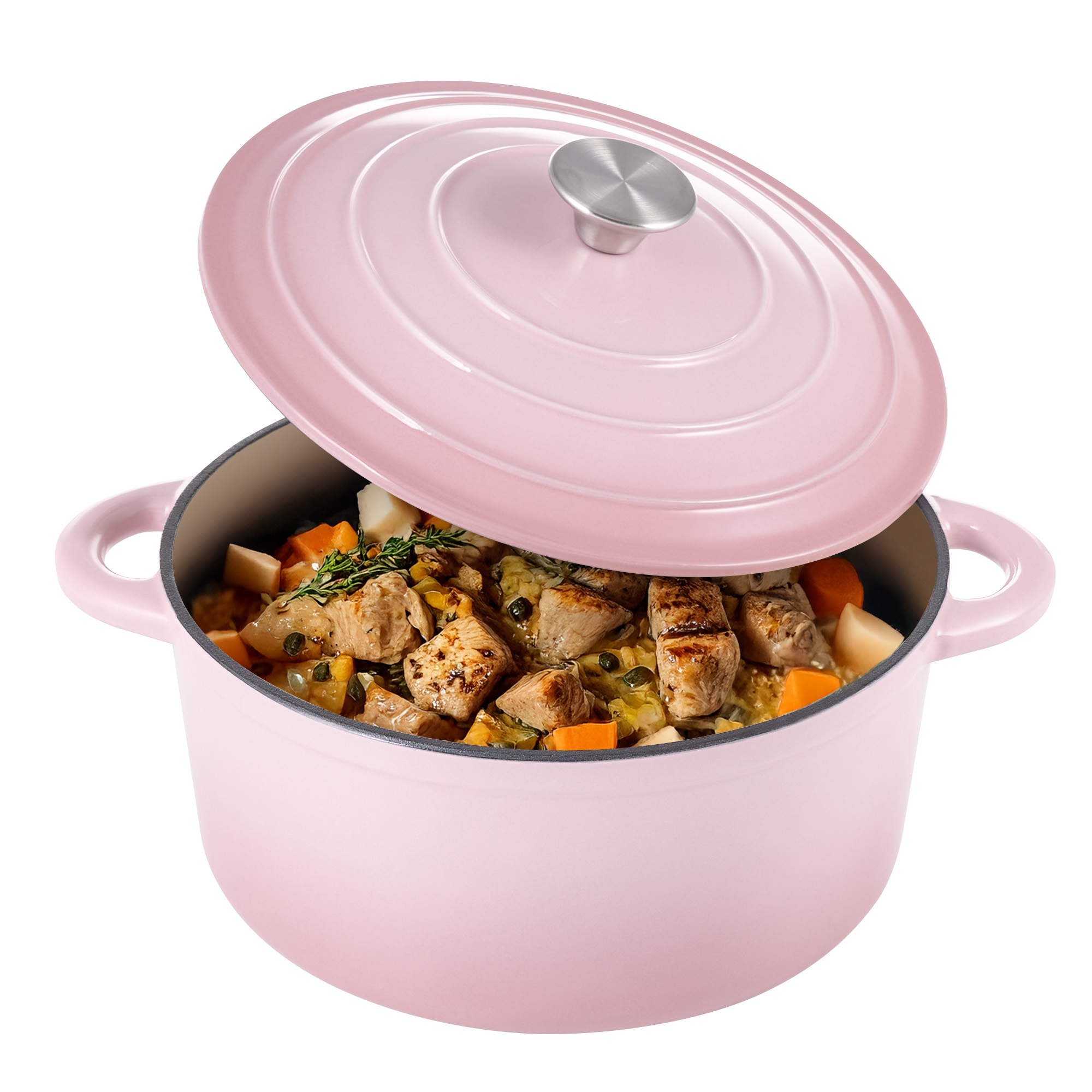 thumbnail video image 2 of Hawsaiy 6 QT Enameled Cast Iron Dutch Oven with Lid, Nonstick Cookware for Baking, Roasting, Braising & Cooking, Dual Handles,Pink, 2 of 10