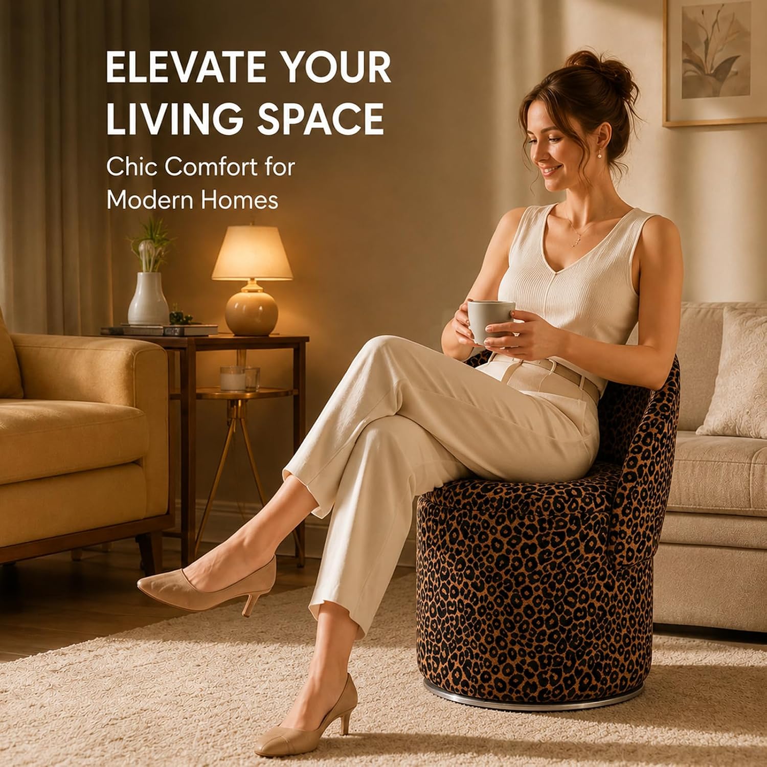 thumbnail video image 2 of Casa Pura Furniture Ivory Leopard Velvet Swivel Storage Accent Chair with Foldable Backrest, 19.3 in., 250 lb Capacity, 2 of 8