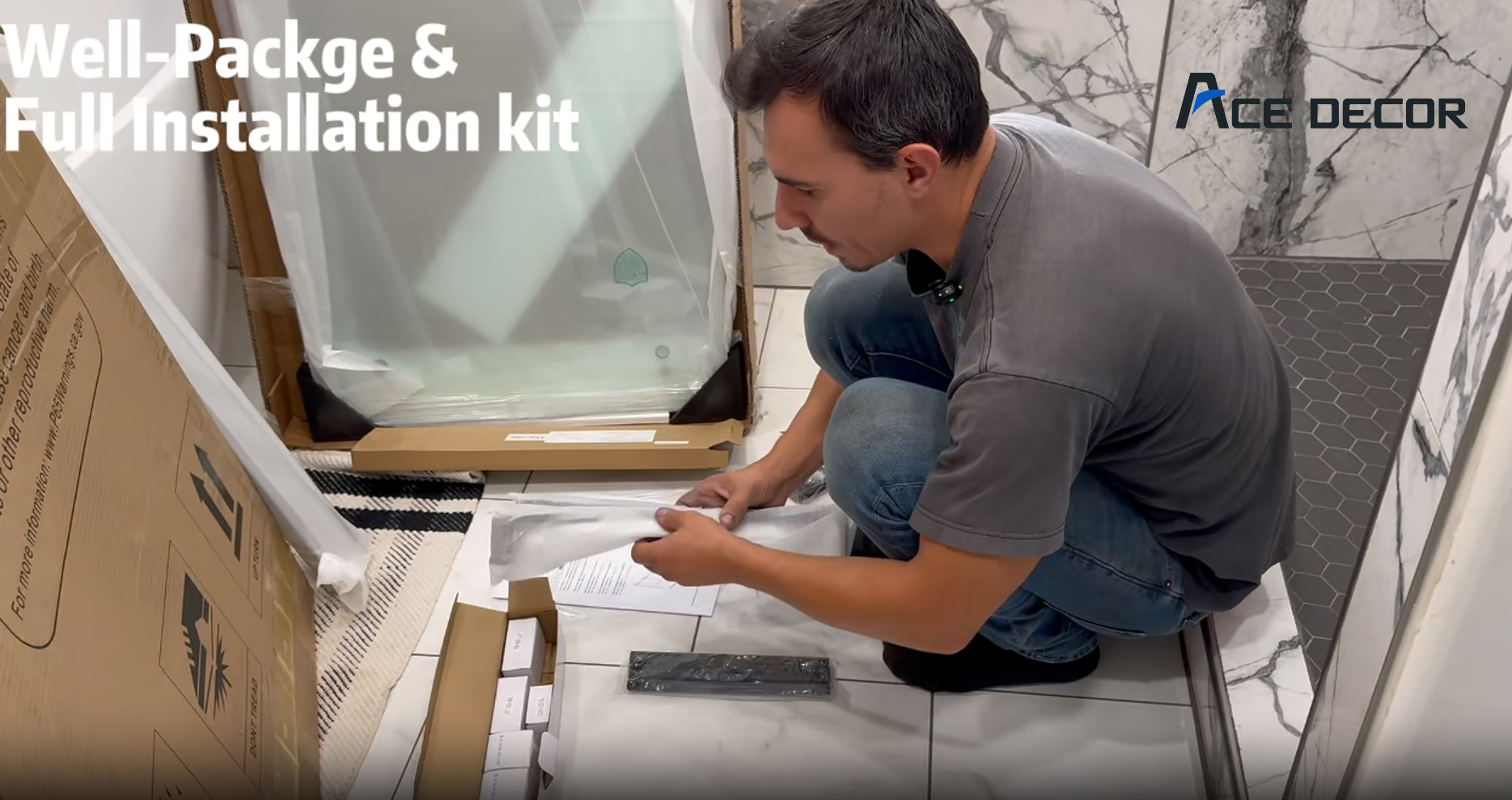 thumbnail video image 2 of 44-48" W x 74" H Frameless Shower Door, Double Sliding Door with 5/16" SGCC Tempered Clear Glass, Soft-Closing, Matte Black, 2 of 12