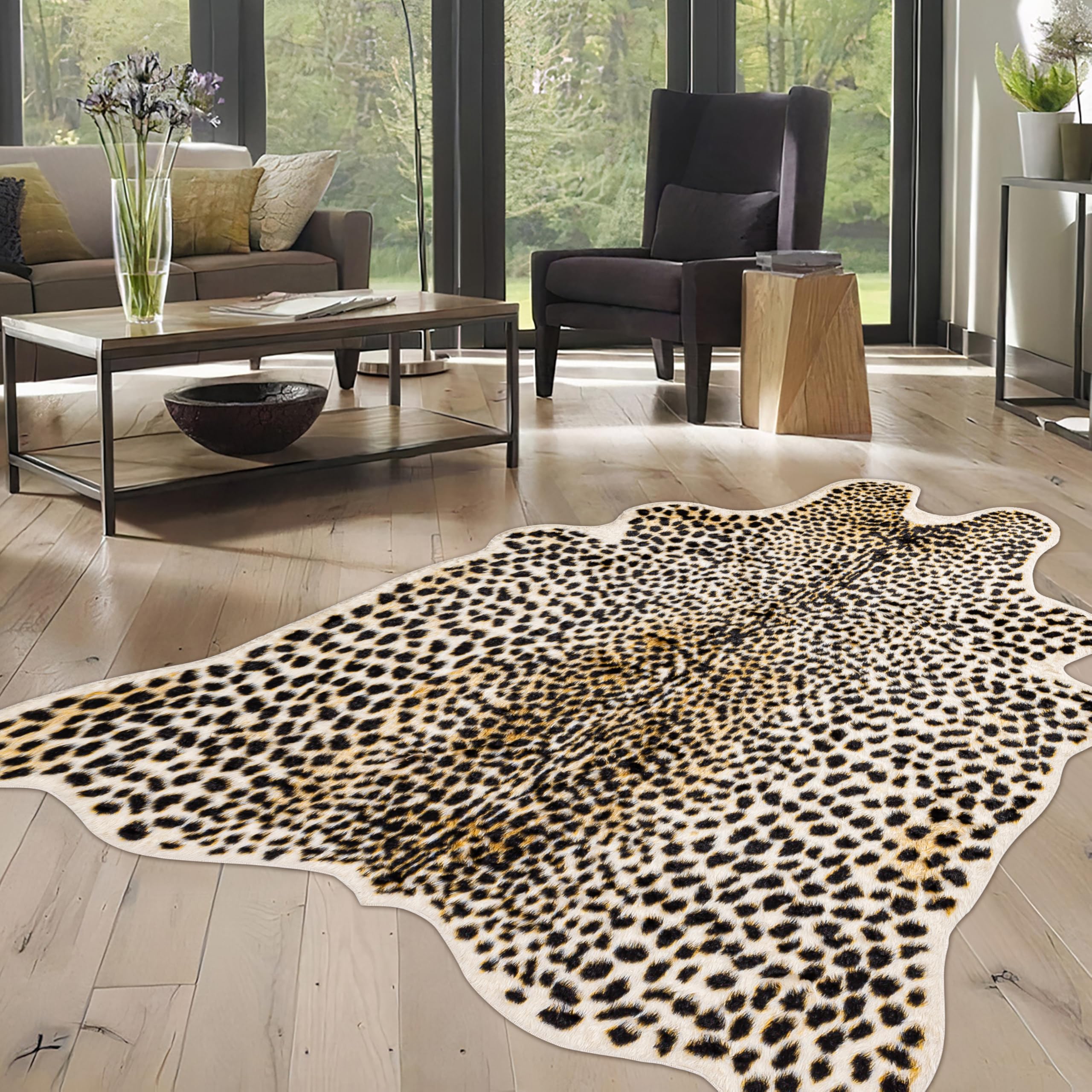 thumbnail video image 2 of 5X7 FT Cheetah Print Area Rug, Leopard Rug 5.2x7 Faux Animal Print Cheetah Area Rug for Bedroom Living Room Animal Fur Hide Rustic Antelope Multicolor, 2 of 6