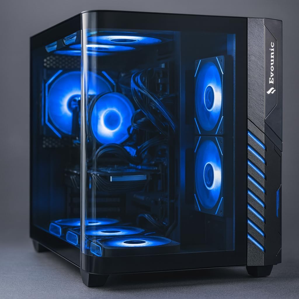 thumbnail video image 2 of EVOUNIC Gaming PC Desktop Intel i7 Xeon E5 12 Cores 64GB RAM 1TB NVMe SSD AMD Radeon RX 580 8 GB WiFi6 & Bluetooth 5.4, 9×ARGB Fans , Windows 11 Pro , 650W Power Supply, 2 of 11