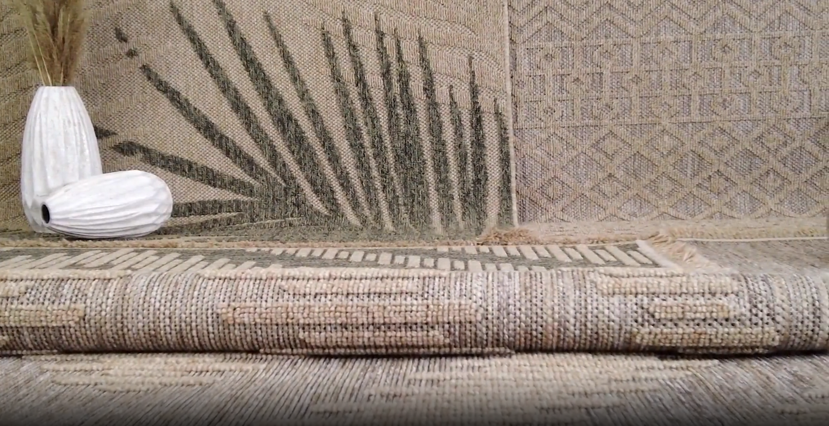 thumbnail video image 2 of Modern Area  Rug Natural Design with Diamond Motif, 2 of 6